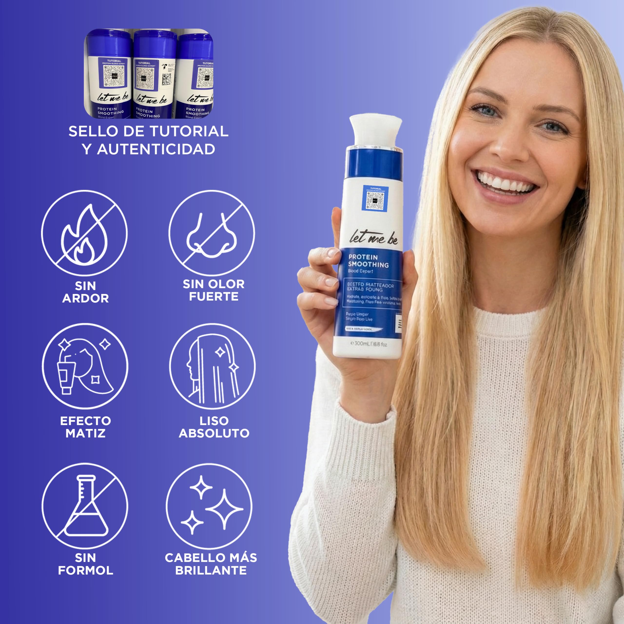 Let Me Be – Protein Smoothing Blond Expert, 1-Schritt Glättung ohne Formaldehyd, mit Keratin & Bio-Wirkstoffen, schützt blondes, graues & blondiertes Haar – 100 % brasilianisch (500ml)