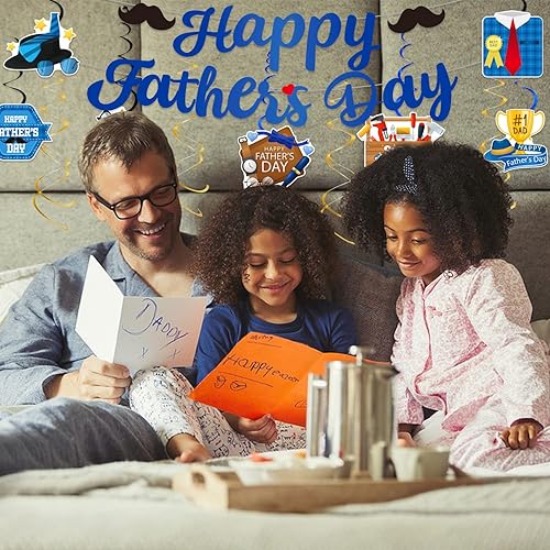 Miniatura 7 de Decoraciones para el Día del Padre, decoraciones de fiesta del Día del Padre incluyen pancarta de feliz día del padre y espirales colgantes,
