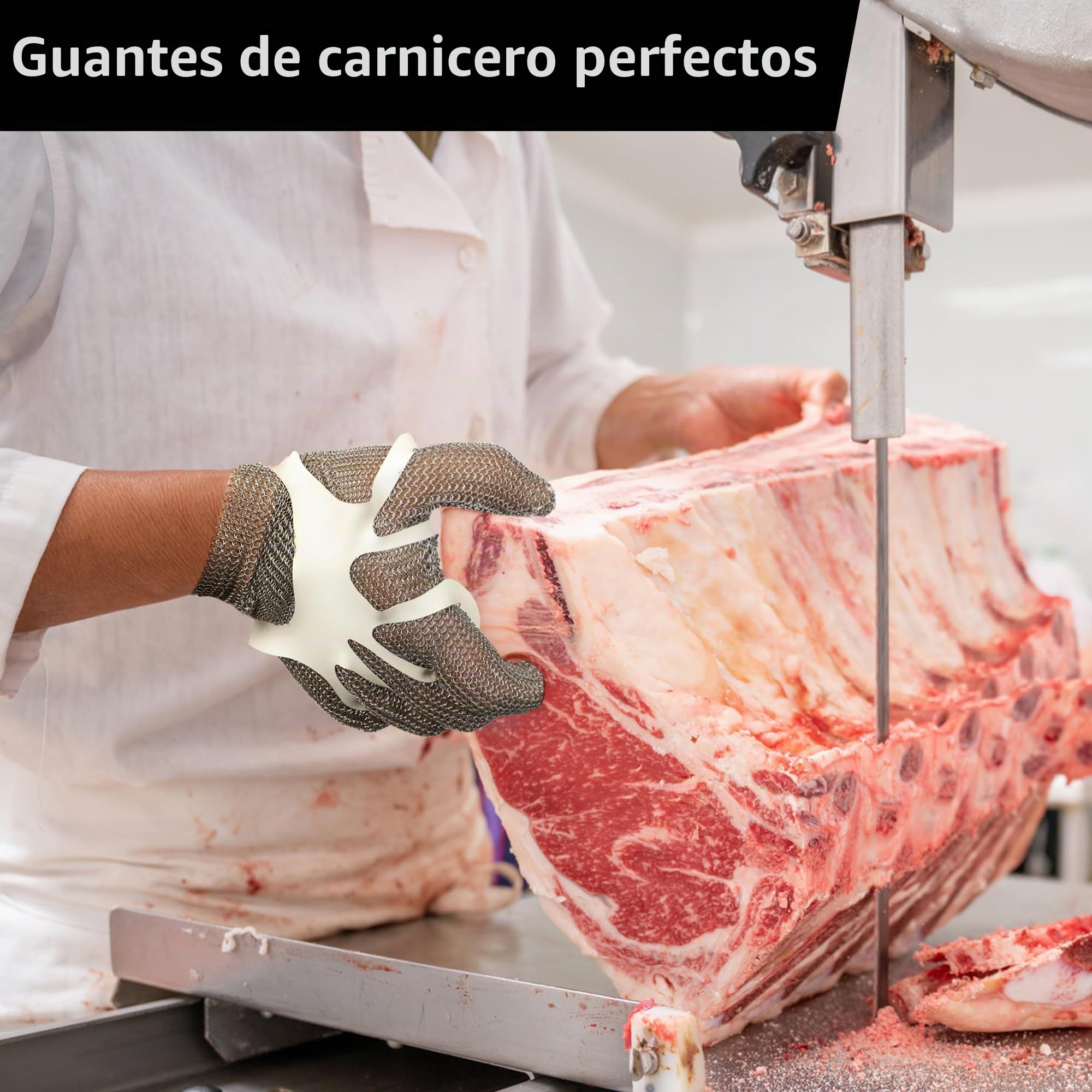 Schwer Guante de Malla Metálica Resistente a Cortes Máxima Protección para Carnicería, Procesamiento Alimentos, Afilado Cuchillos, Apertura Ostras, Cocina, Fileteado Pescado, S