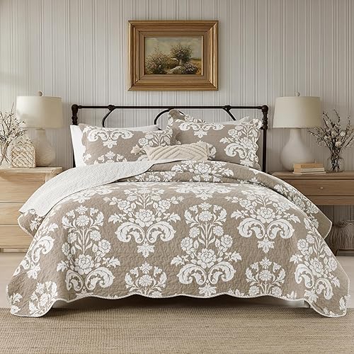 Juego de edredón tamaño King 100% algodón, juego de ropa de cama bohemio, colcha humus a rayas blancas para cama King, edredón reversible y ligero,