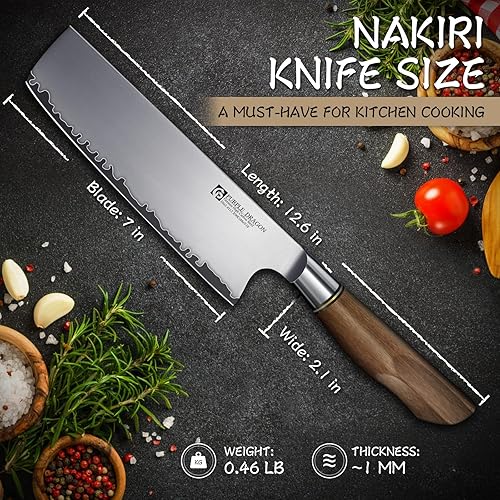 Miniatura 2 de Purple Dragon Nakiri - Cuchillo para carne de 7 pulgadas, cuchillo de cocina japonés alemán Vg10 de acero para cortar carne, picar verduras, mango