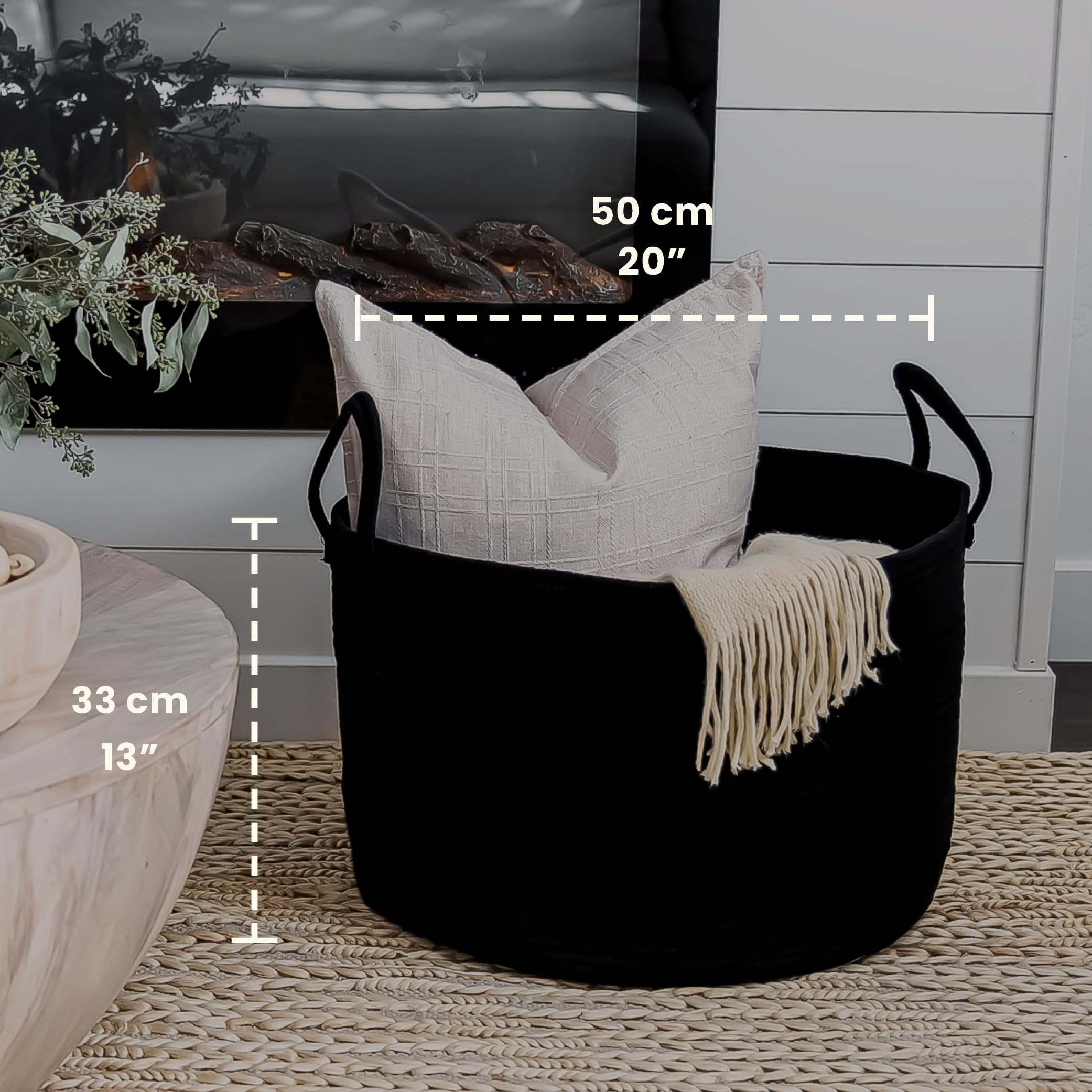 OrganiHaus Cesto Lavanderia XL 50x33cm Nero – Organizer in Corda di Cotone per Indumenti Usati, Coperte, Giochi Cane e Asciugamani