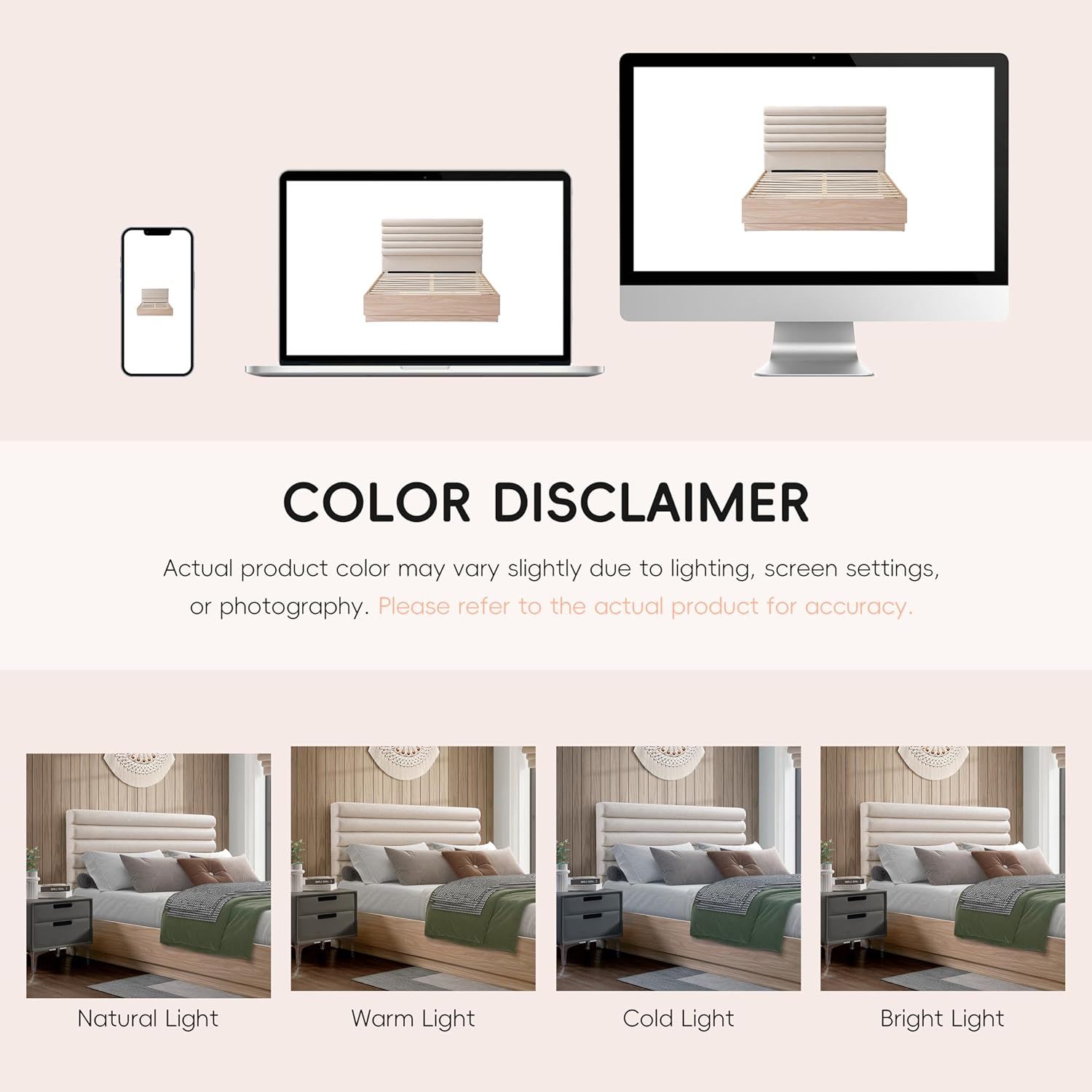 Christopher Knight Home Raina Queen Size Wood Platform Bed Frame, Boucle Fabric Upholstered Headboard, Wood Bed Support and Slat, Fully Mattress Foundation, No Box Spring Needed, Taupe+Natural