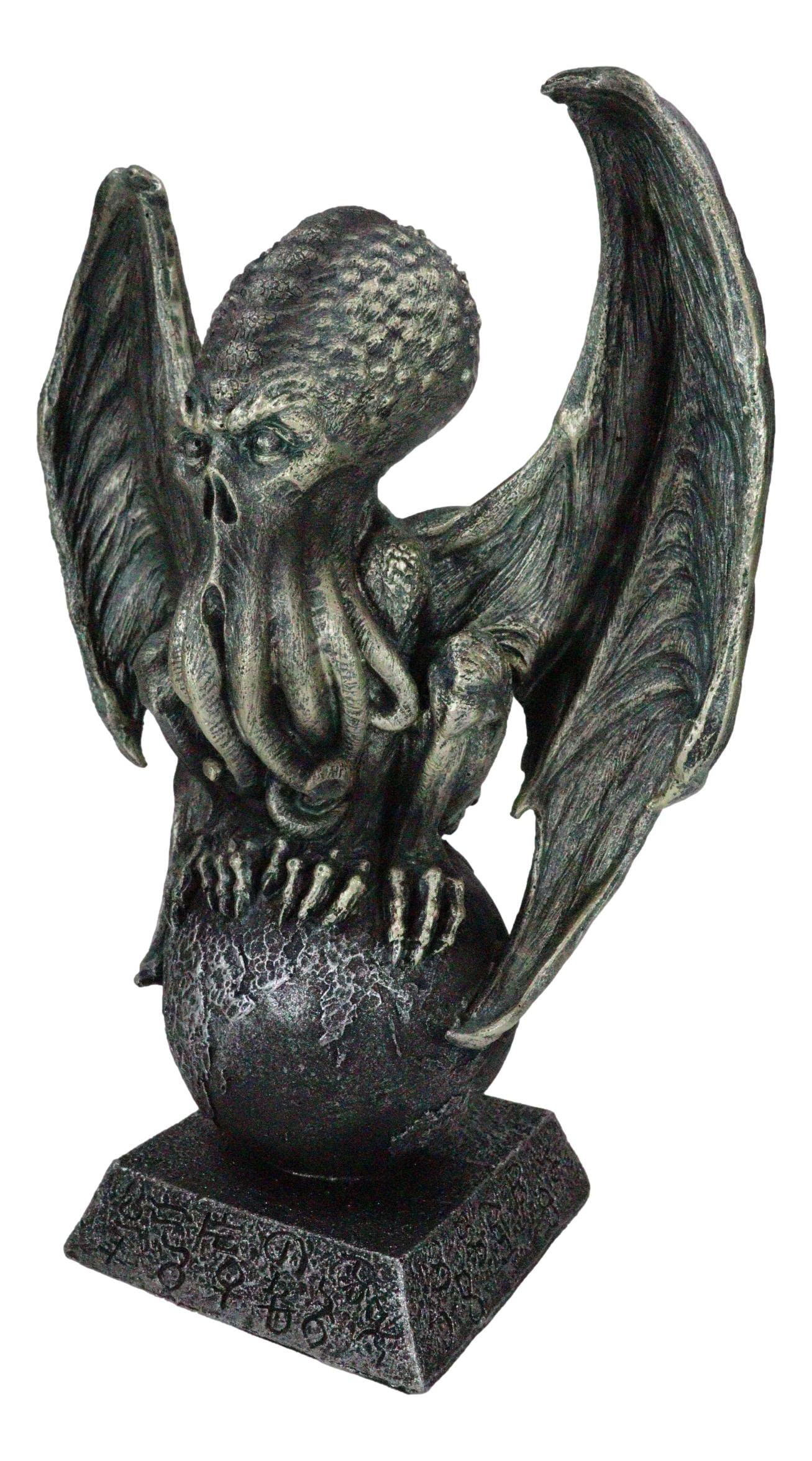 Ebros Gift High Priest Great Old Ones The Call of Cthulhu Sitting On Earth Globe Orb Figurine 9.5" H Fantasy Mythology Kraken Sea Monster Octopus Sculpture The Ancient One Nautical Marine Decor