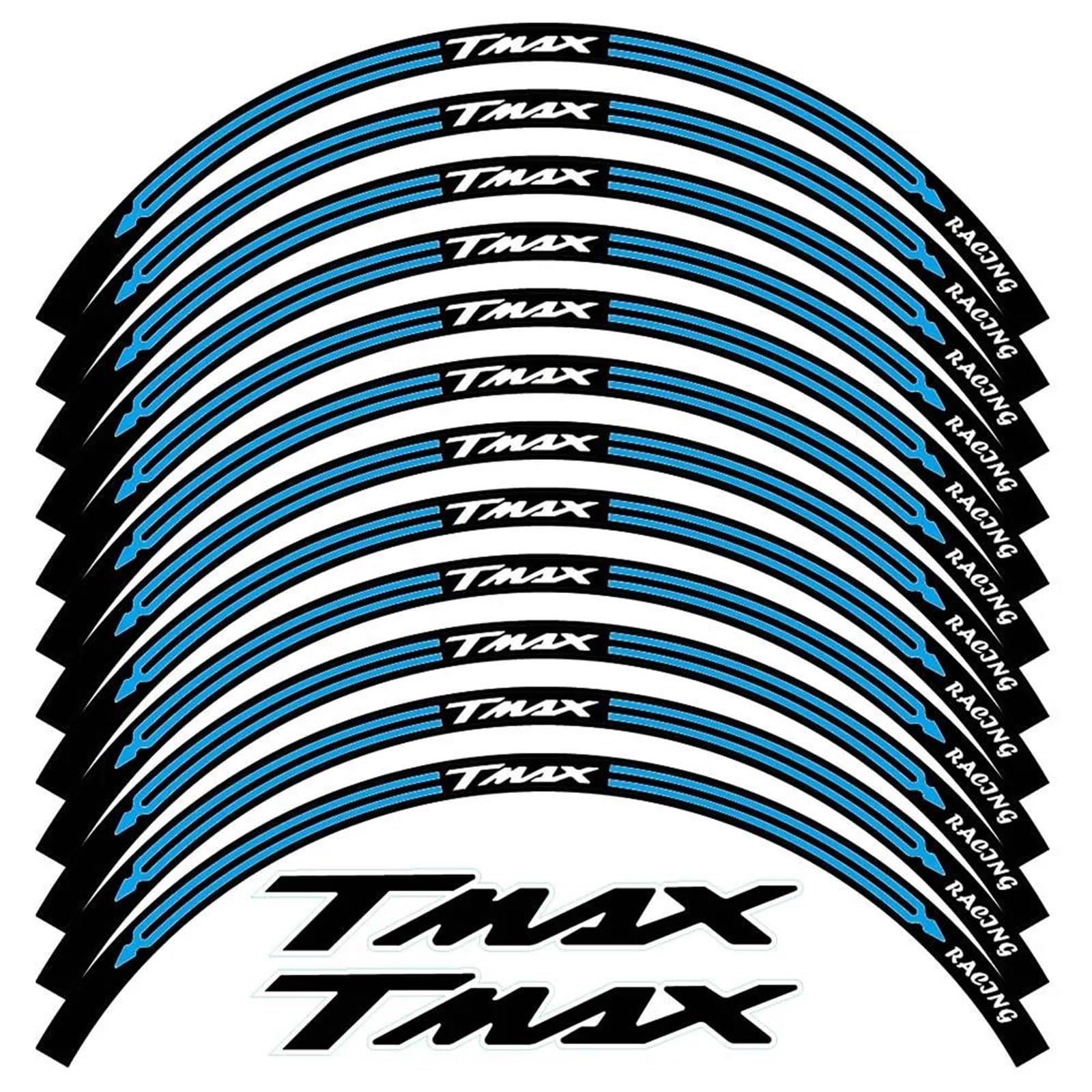 Stickers Complete Set of Motorcycle Wheel Stickers Stripes Reflective Rim Sticker for TMAX 500 for 530(Blu)
