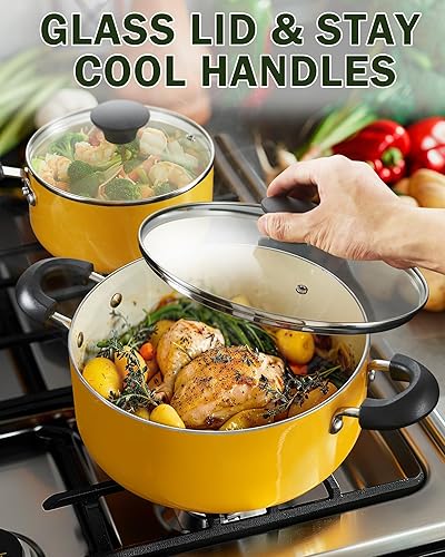 Miniatura 4 de Cook N Home Juego de ollas y sartenes antiadherentes, juego de 10 piezas de utensilios de cocina de cerámica, juego de cocina antiadherente con