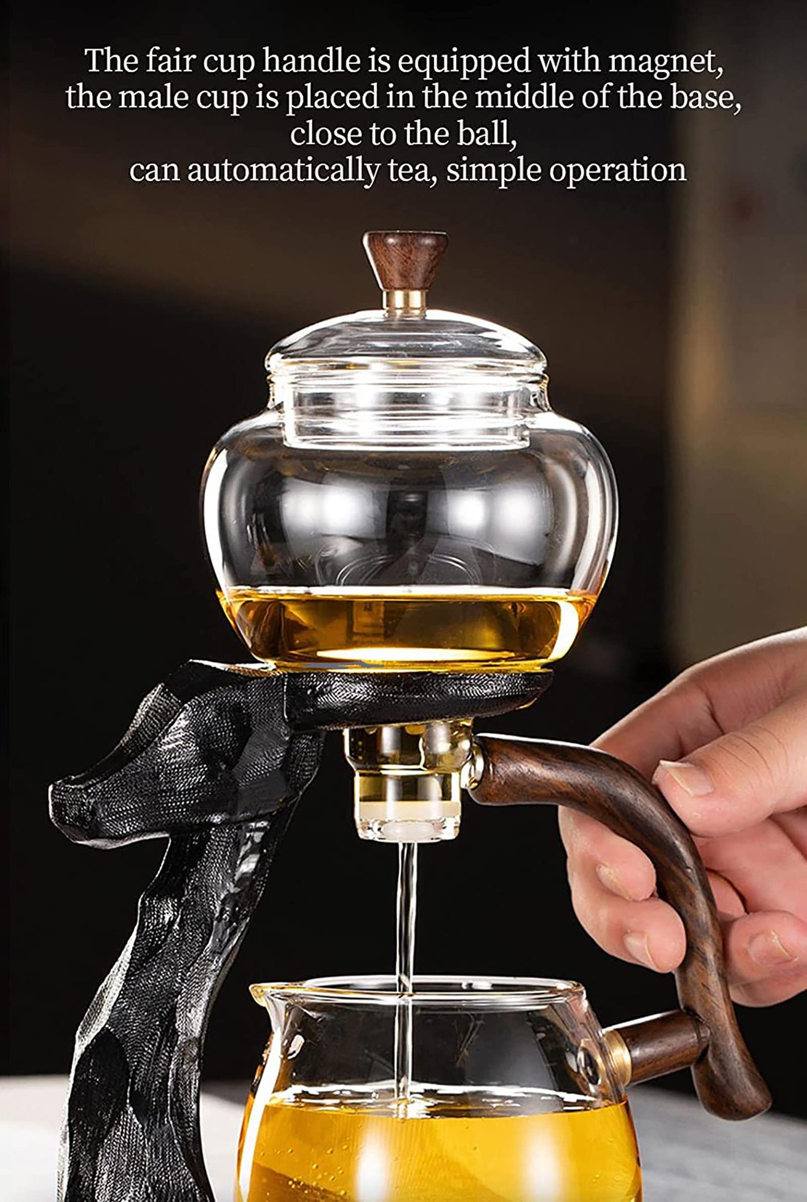 YUDIZWS Lazy Kungfu Tea Set Drip Pot with Base Semi Automatic Teapot Magnetic Teacup Tea Set Glass Teapot Infuser for Tea Make Home Glass Teapot Set,deer tea maker