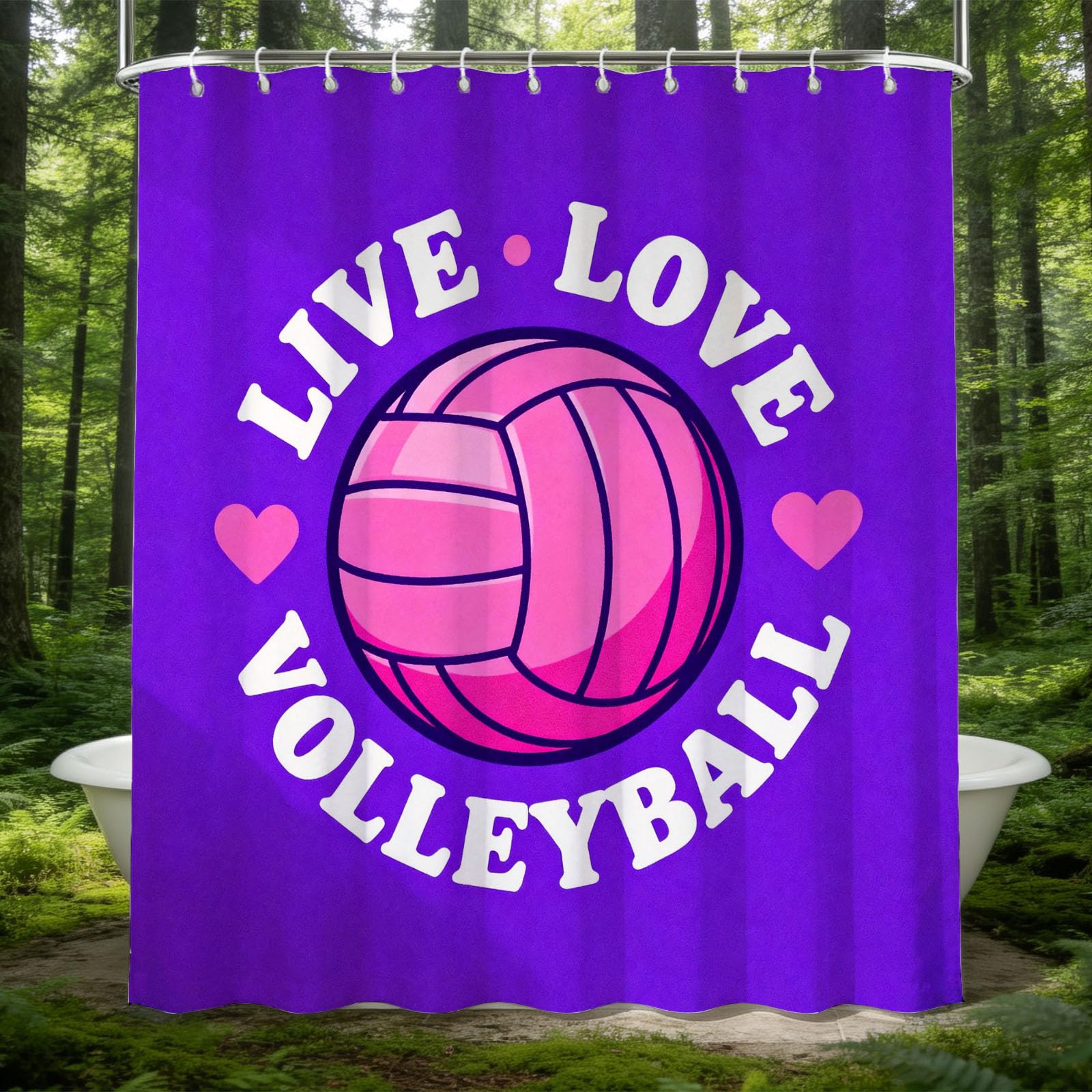 Hongduo 3D Volleyball Shower Curtain for Stalls Bathtubs Sport Bathroom Decor Shower Curtain Set Polyester Fabric Waterproof 180x180cm/71X71 Inch with Hooks