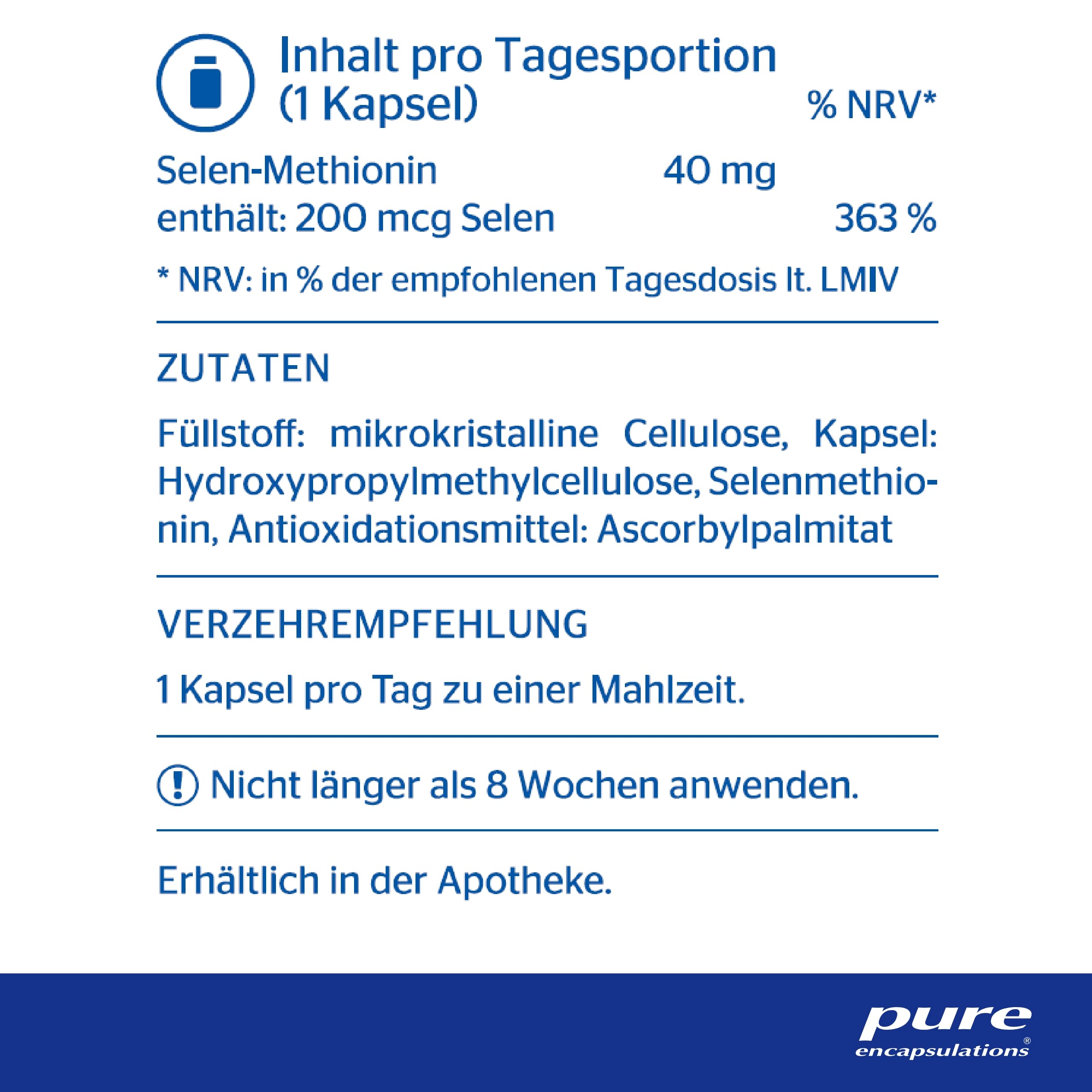 Pure Encapsulations - Selen (Selenmethionin) - Hochwertiges Selen für Schilddrüse und Immunsystem - 60 Kapseln