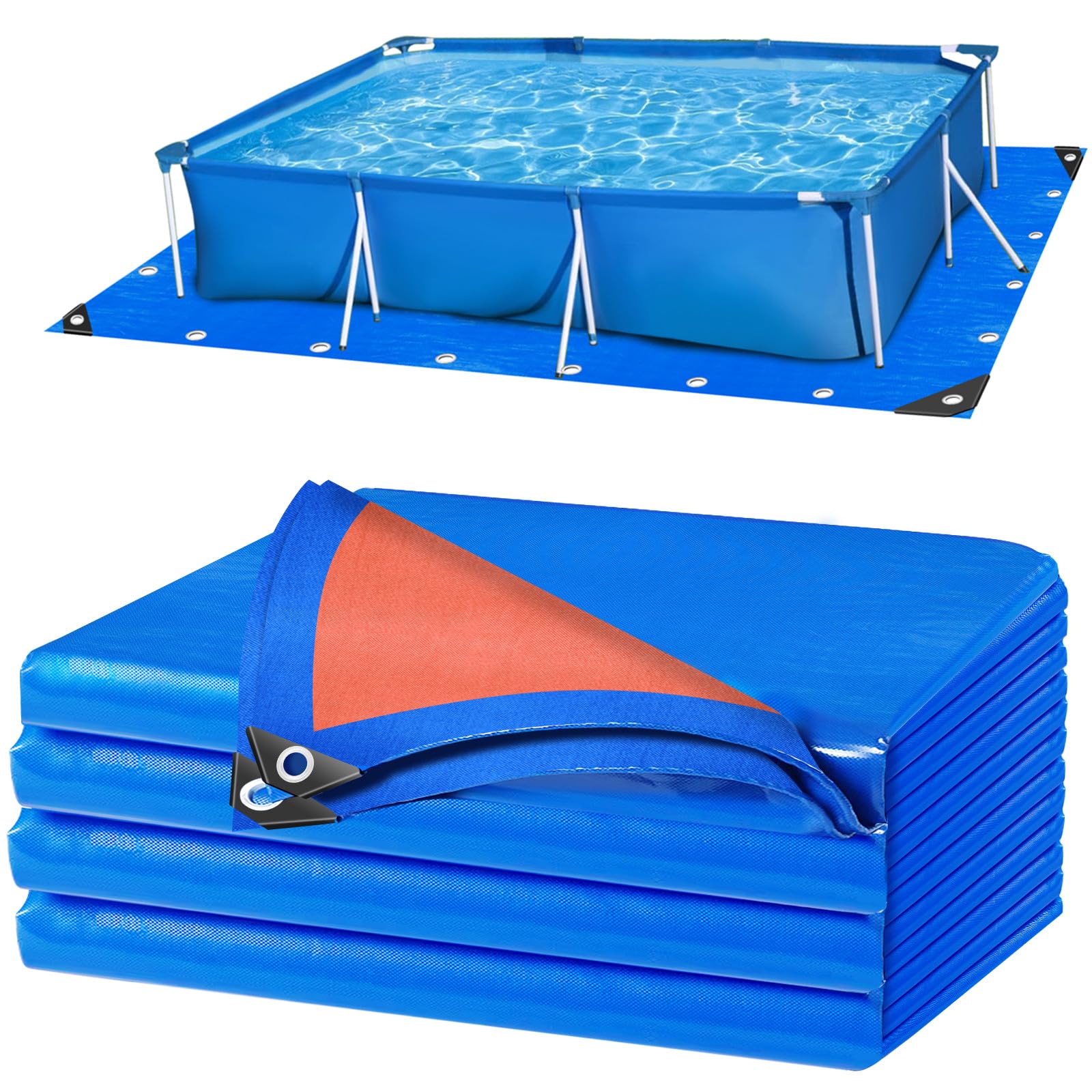 RGJ 24 x 12 Ft Pool Liner Pad for Above Ground Pools, Thickened Pool Mat Tarp for Under Pool, Dual-Color Pool Ground Pad Cloth Floor Mat for Pool Bottom, Puncture Protection & Extend Liner Life