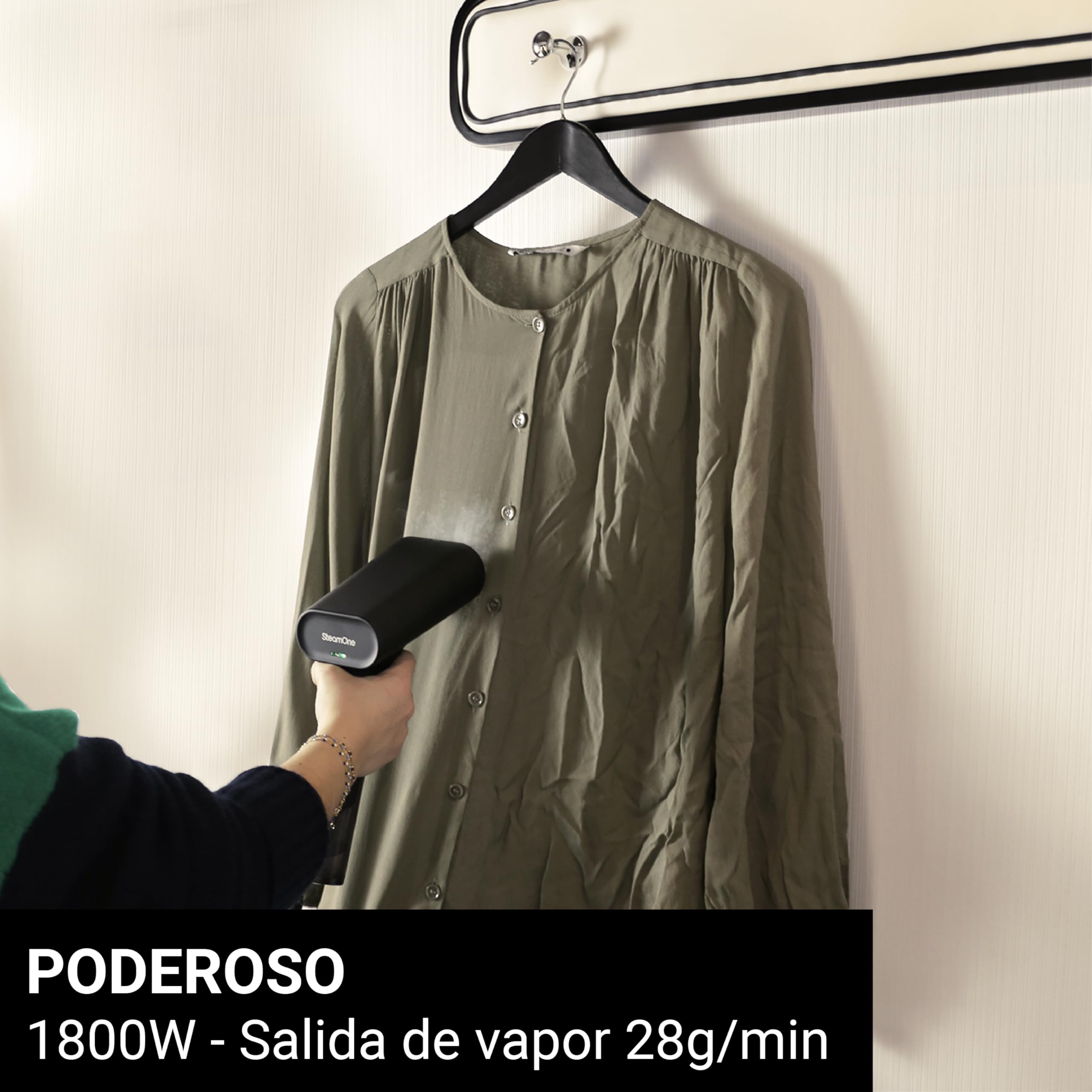 SteamOne - Plancha de vapor 1800 W, 28 g/min - Autonomía de 4min, depósito de 120 ml, lista en 35s - Elimina el 99,99% de los virus, gérmenes y bacterias - Simon XL EUDTC120B