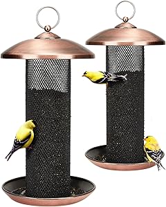 Kingsyard 2 Pack Metal Mesh Tube Bird Feeders for Outdoor Hanging, Finch Bird Feeder for Nyjer/Thistle Seed, 2.5 lbs Large Capacity (Antique Copper) asin的图片