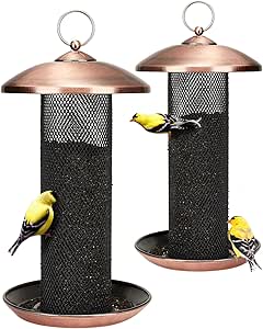 Kingsyard 2 Pack Finch Feeders for Outdoors Hanging, Metal Mesh Tube Bird Feeder for Nyjer/Thistle Seed, 2.5 lbs Large Capacity (Antique Copper) asin的图片