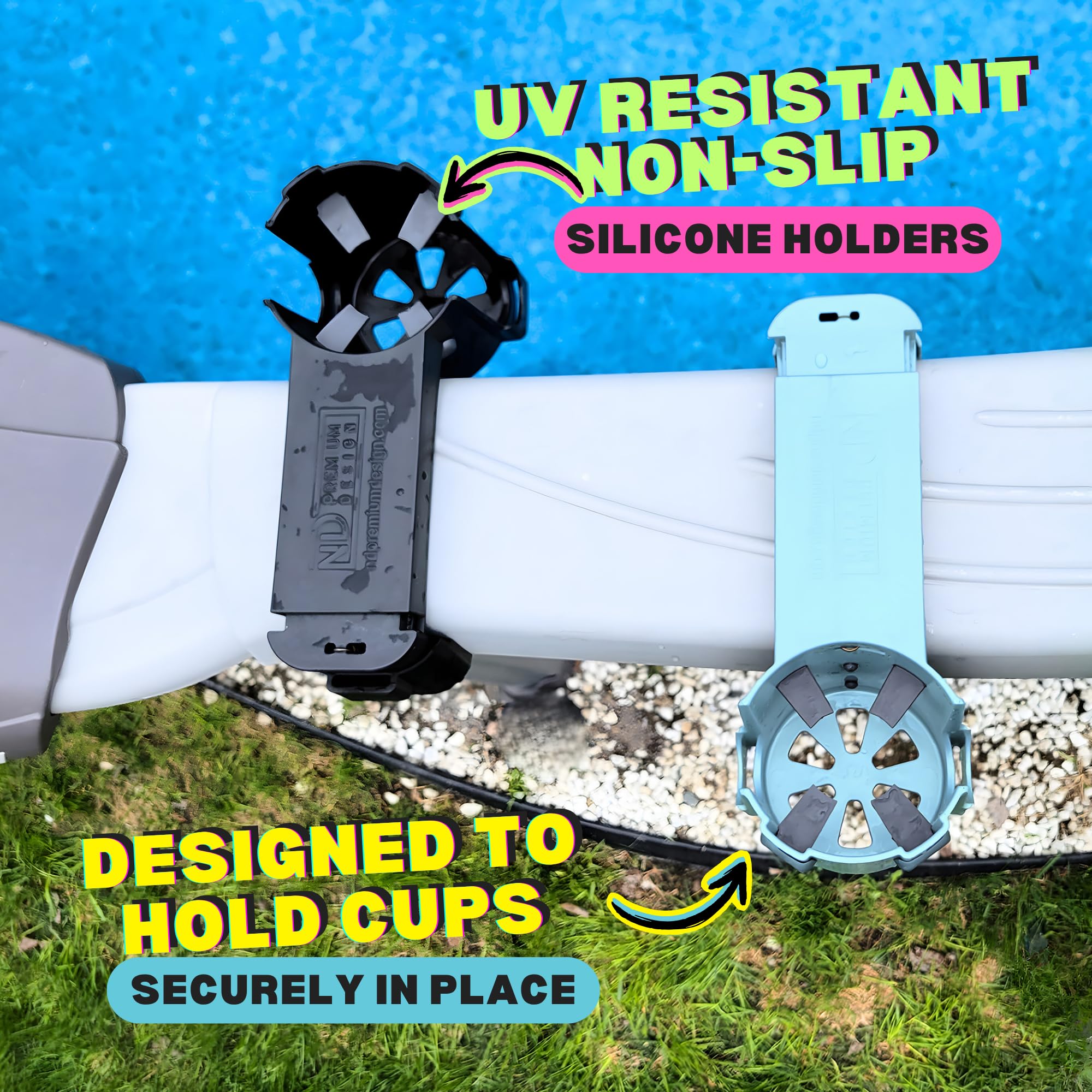 Poolside Becherhalter für oberirdische Pools, Seeglass Blue, nur für quadratische Pools, Nicht kompatibel mit runden oberen Bars. Verstellbarer Getränkehalter, Verwendung auf Boot, Deckrampe, Pick-up