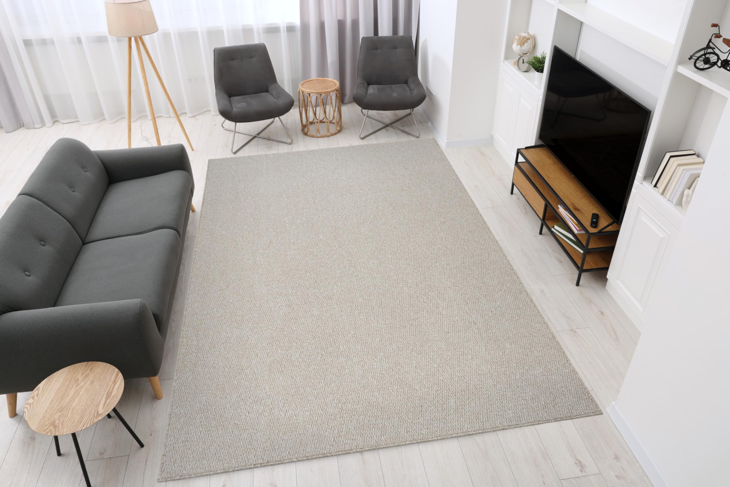 Brasil Wohnzimmerteppich 200x250 cm Beige Schlingenflor, Kurzflor, Filzrücken, Teppich für Wohn- und Esszimmer, geeignet für Fußbodenheizung