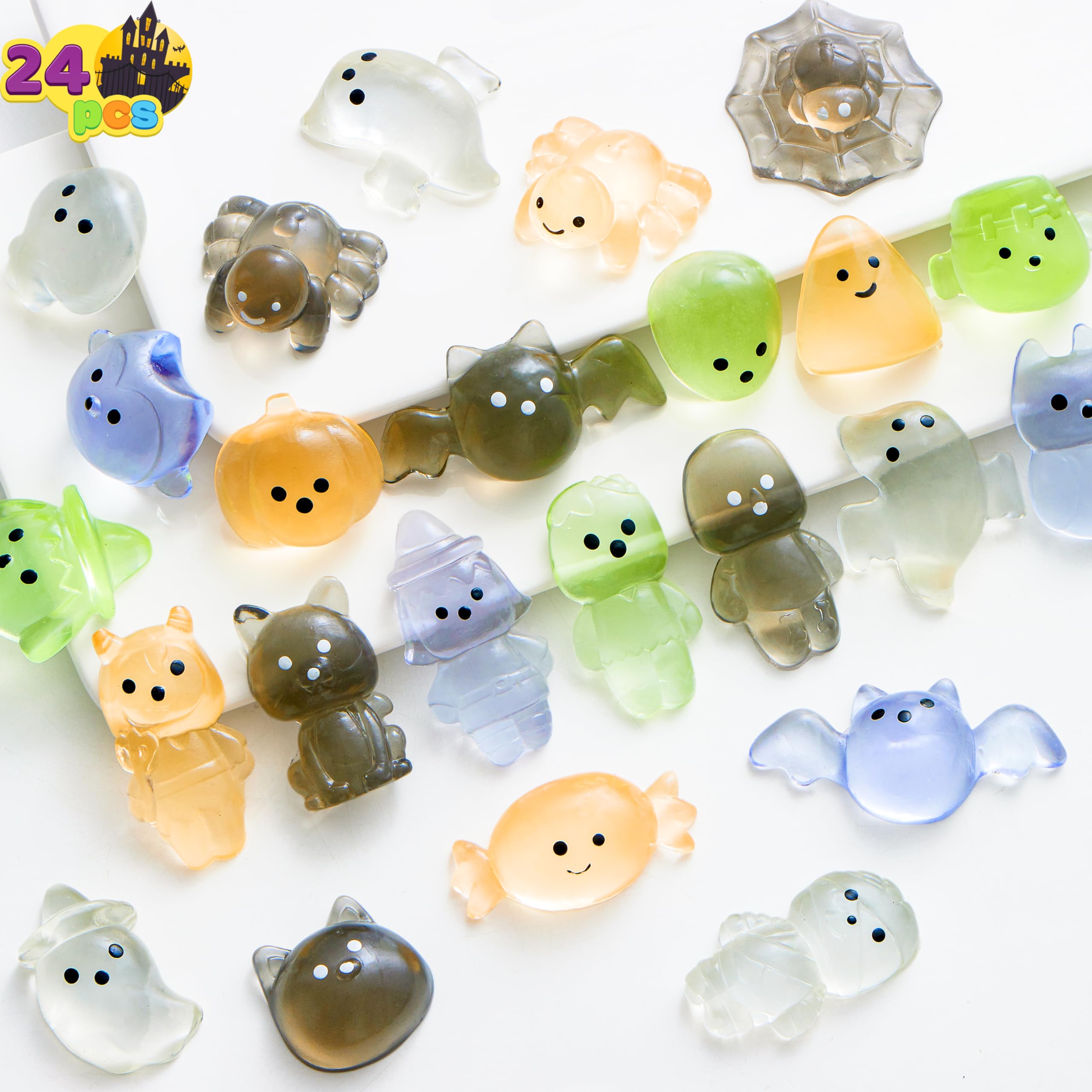 JOYIN 24 Stück Halloween-Mochi-Quetsch-Spielzeug, weiches Quetschspielzeug, niedliches Quetschspielzeug, Stressabbau-Spielzeug, Halloween-Partygeschenke für Kinder, Süßes oder Saures