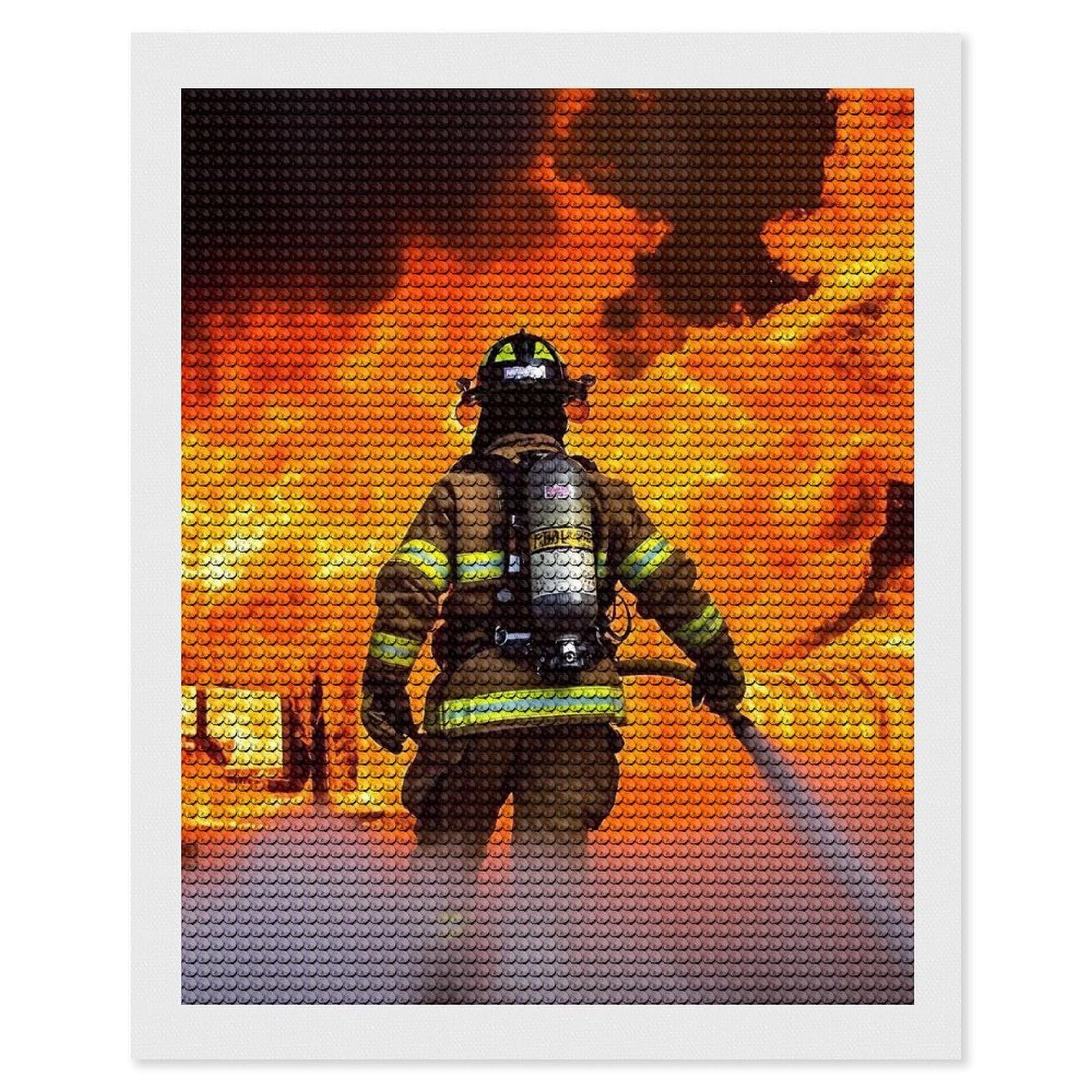 DWVTSLH Firefighter Fireman Flame Diamond Painting Kits for Adults, Personalized Diamond Photo Art Full Drill, DIY 5D Diamond Art Painting Kits for Beginners, Home Wall Decor 16"x20"
