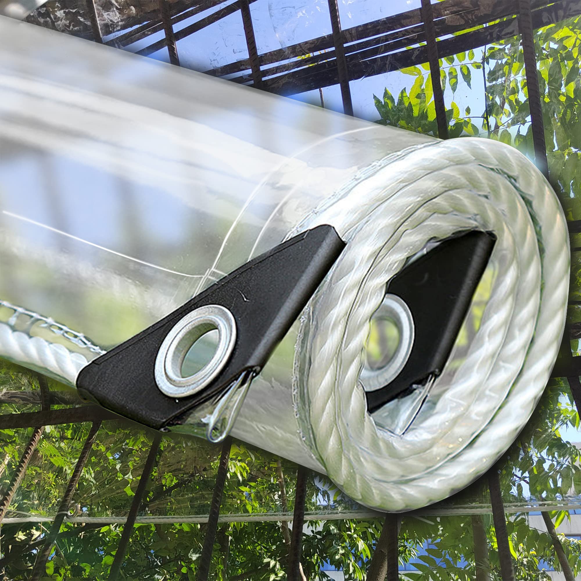 GJZQDKX Heavy Duty Clear Tarpaulin - Waterproof Tarp with Eyelets for Pergola Covers Greenhouse Protection Garden Use Pet Roof 3.3m x 6m Plastic Sheet