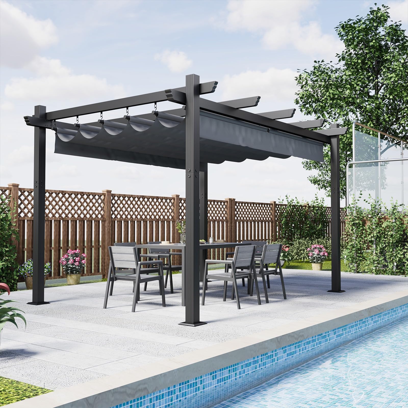 Devoko Pergola Aluminium 4x3, Pergola Jardin Exterieur, avec Fixations Magnétiques et Zone d'ombrage Réglable, Cadre en Aluminium, Convient pour Les Jardins et Les Cours,Gris