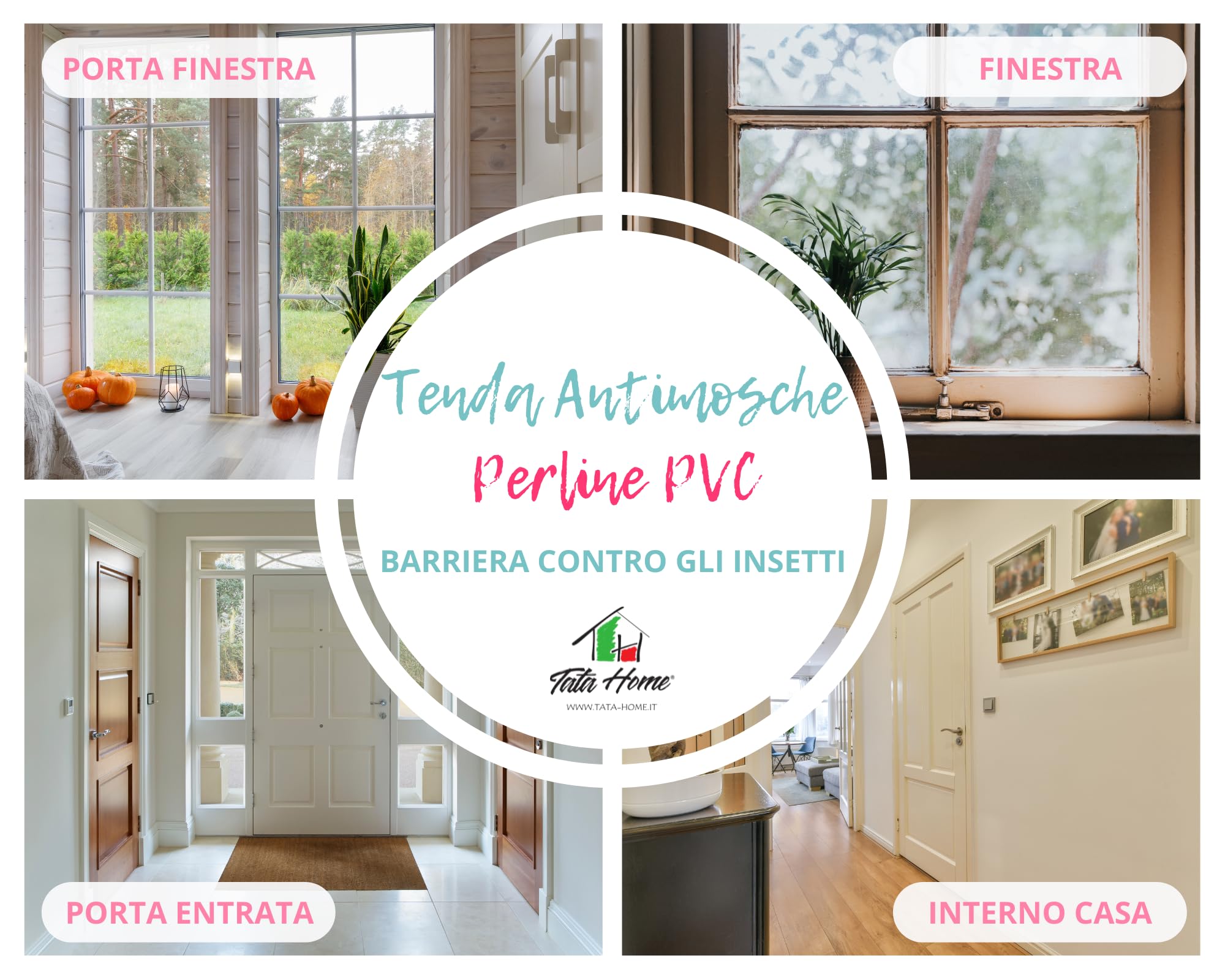 Tata Home Tenda Antimosche a Perline per Porta Finestra Moschiera a Pannello Misura 100 x 220 cm. Colore Trasparente