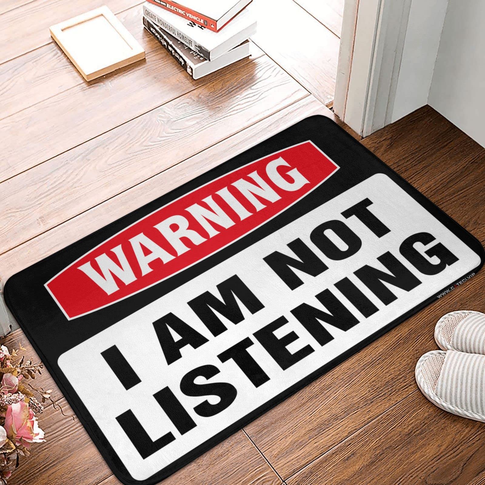 Dywan zewnętrzny Ostrzeżenie przed drzwiami wejściowymi 'I'm Not Listening' dywan zabawny wystrój patio śmieszne wycieraczki do drzwi wejściowych (rozmiar: 65 x 90 cm)