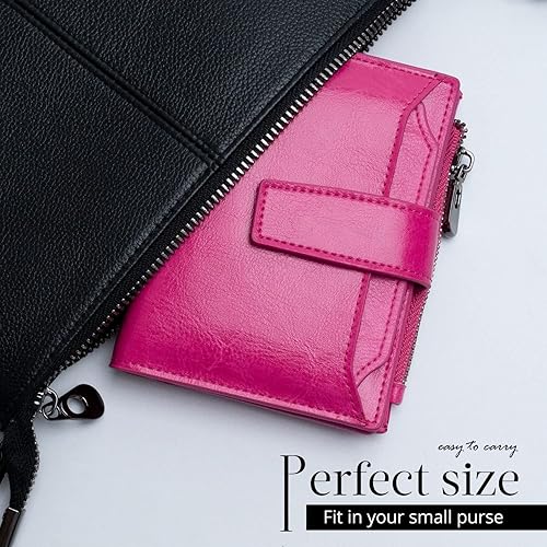 Miniatura 9 de Cartera pequeña de cuero con bloqueo RFID y bolsillo con cremallera para mujer con ranuras para tarjetas de crédito y ventana de identificación S