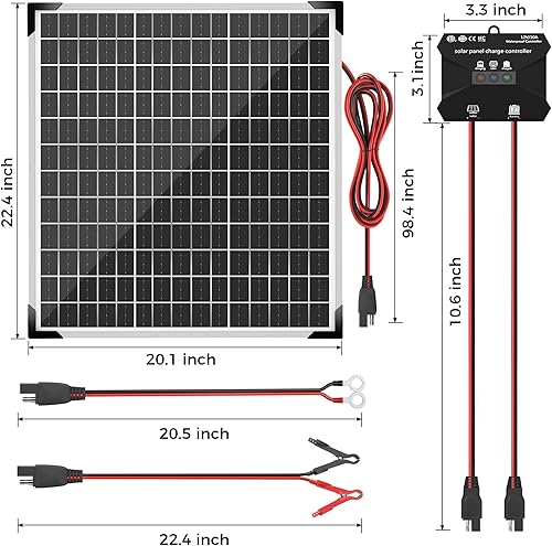 Miniatura 8 de Kit de panel solar de 50 W 12 V, cargador de batería solar, panel solar impermeable + controlador de carga mejorado + soporte de montaje para barco,