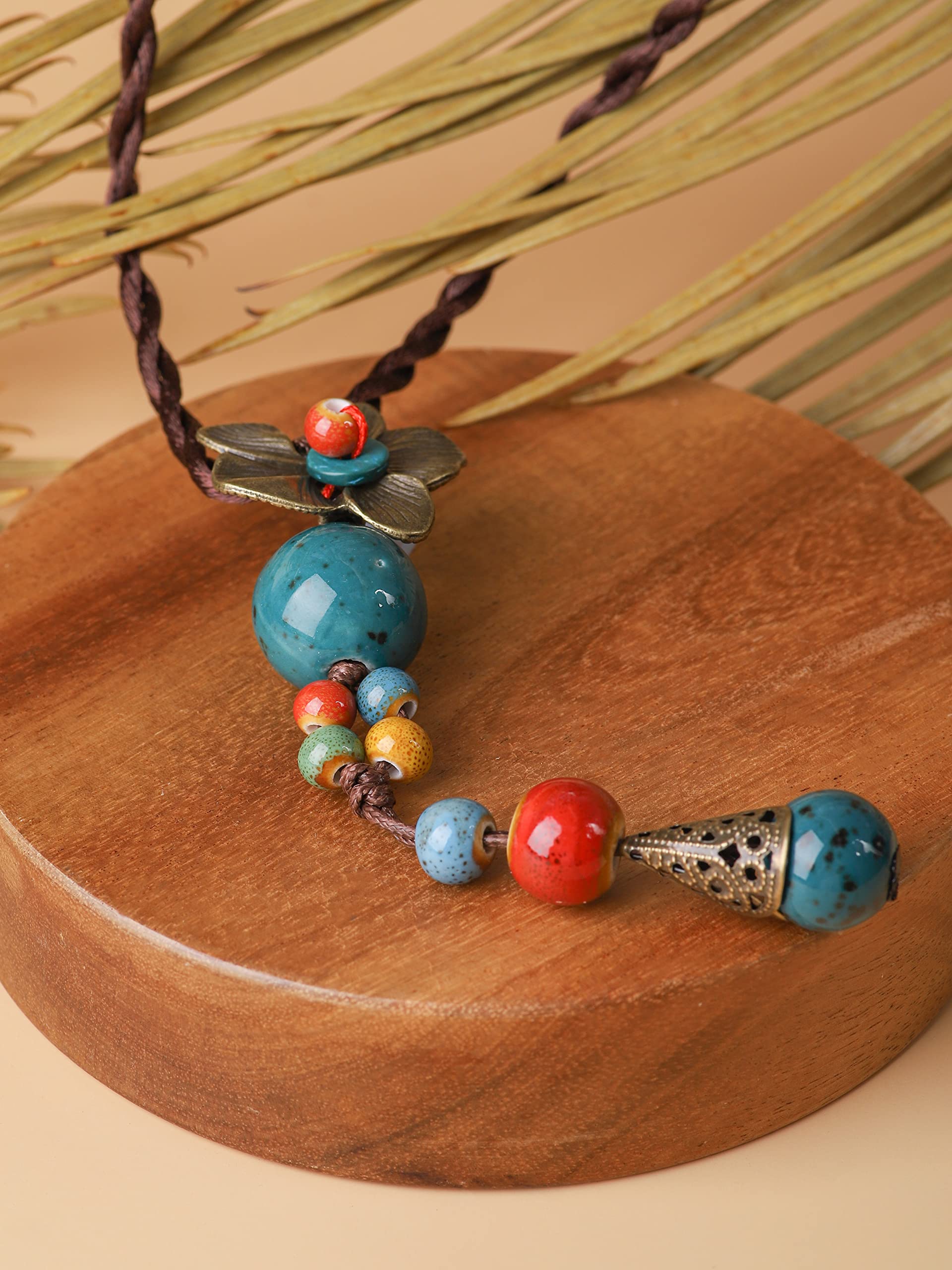 Collar vintage bohemio colorido de cerámica con cuentas antiguas en Y, vintage, bohemio, hippie, regalo de joyería para mujer, Zinc Cerámica, No es una piedra preciosa 2