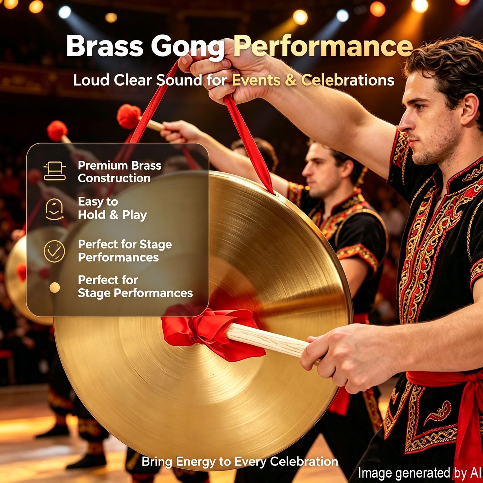 Gong à main pour cymbale - 50 cm - Avec maillet - Instrument de musique