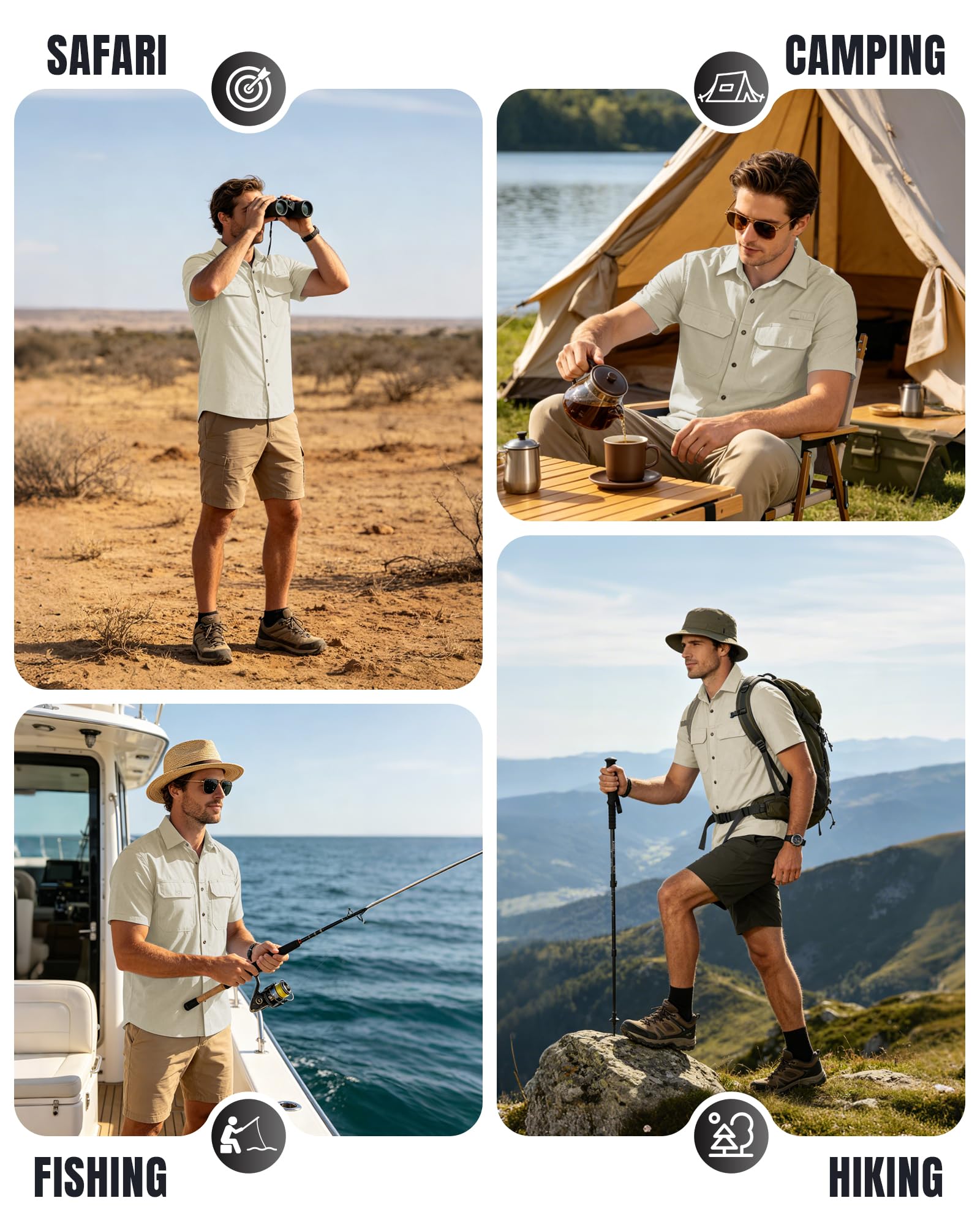 Hemd Herren Kurzarm UPF50+ UV Schutz Outdoorhemd Schnelltrocknend Funktionshemd Wanderhemd