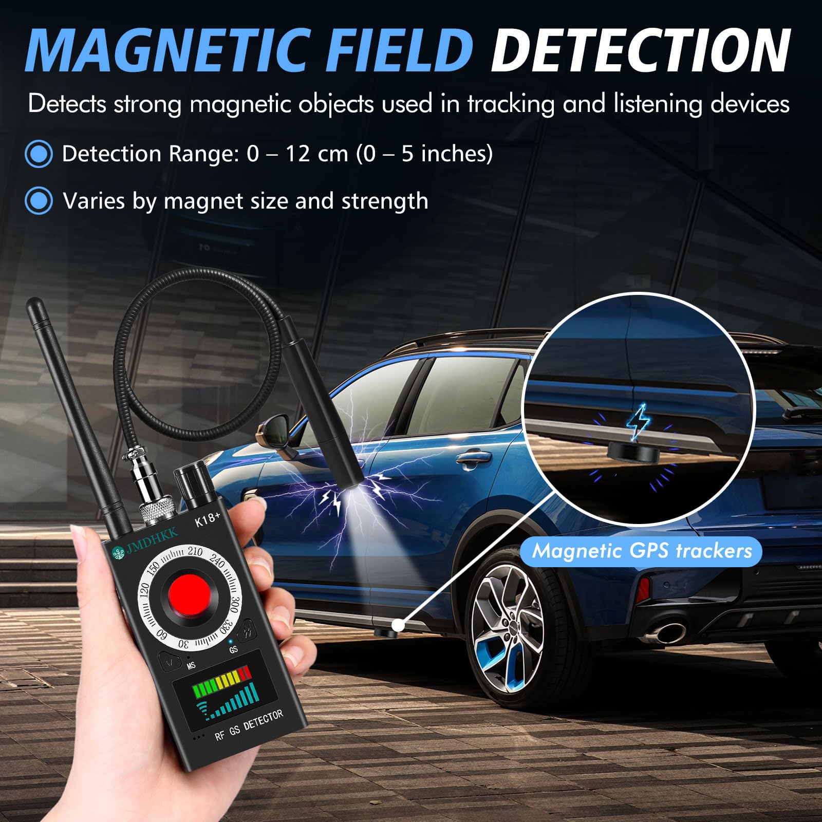 JMDHKK K18+ Detector de Cámaras Ocultas, Micrófonos, Campo Magnético y Dispositivos de Escucha (Negro)