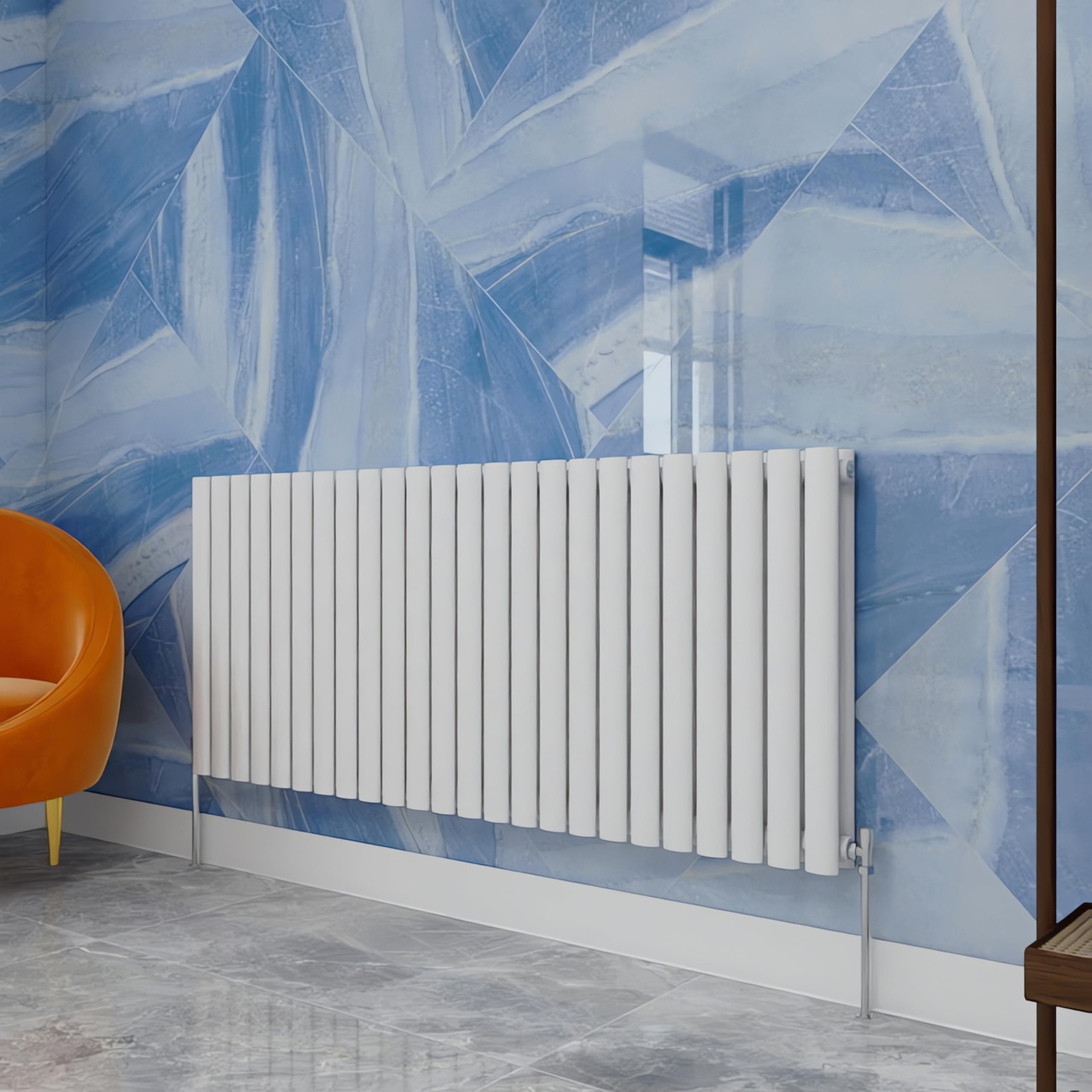 Central Heating Radiator,600x1416mm White Oval Column Double Panel for Bathroom/Hall/Kitchen Energy-efficient and Modern Design.