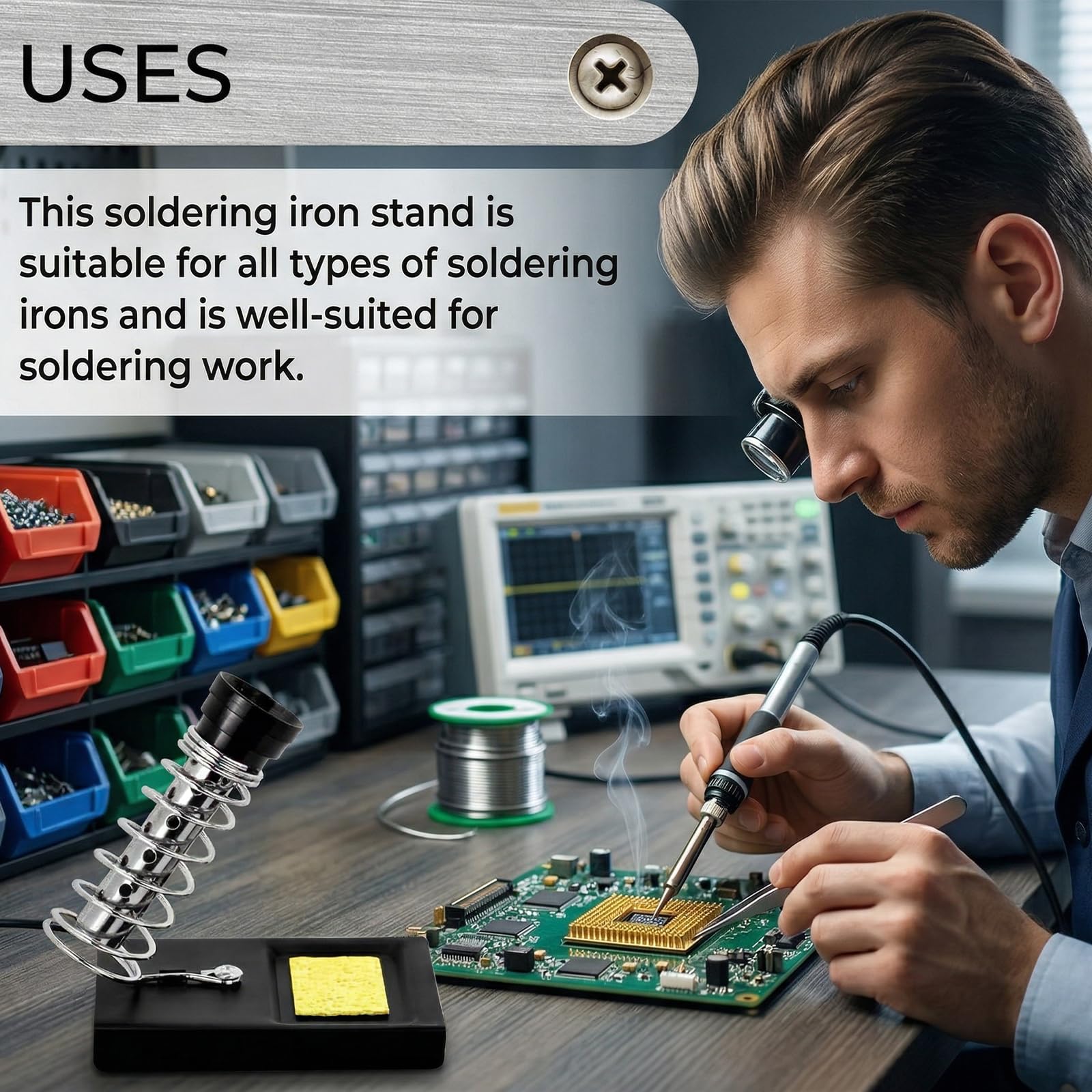 Lötkolbenständer Lötkolbenhalter Soldering Iron Stand mit Reinigungsschwamm 10 Stück und 1 Stück Messingwolle für PCB Elektronik Reparatur DIY Werkstatt