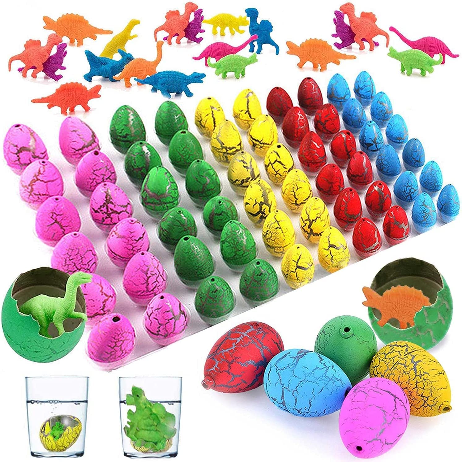 LIENJAER 60 Pack Dinosaur Eggs Hatching Dino Egg Grow in Water Crack with Assorted Color Pool Games Toys & Water Fun Birthday Holiday Toy Gifts Party Favors for Toddler Kids 3-10 Boys Girls