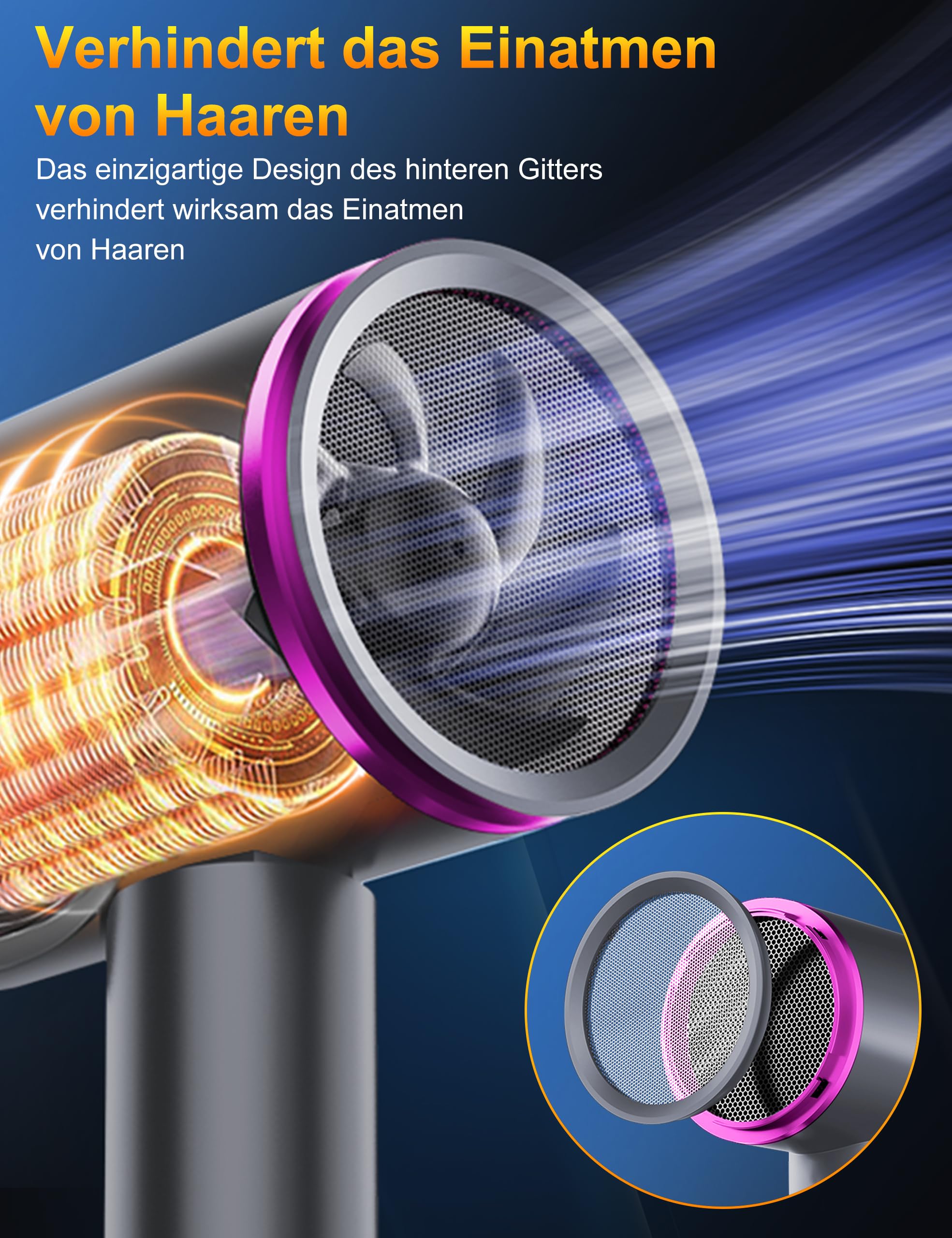 Föhn AC Motor 2400W Klappbar Ionen Haartrockner,Profi Fön Reisefön mit Heiß-/Kalttaste, 3 Heiz, Schnelltrocknen Hair Dryer,Salon Haarföhn mit Diffusor & Aufbewahrungstasche (Gräulich violett)