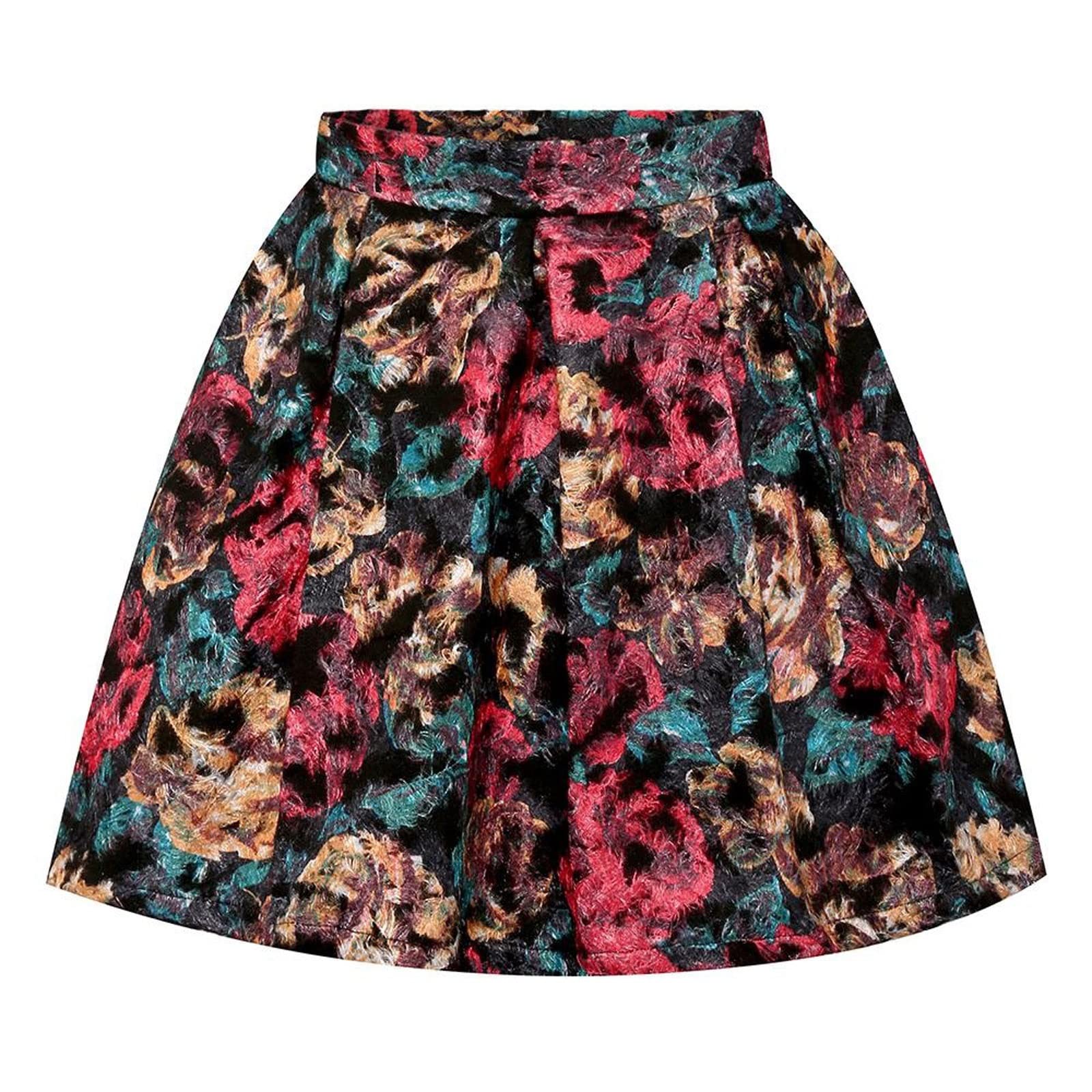 Falda vintage de lana con flores de cintura alta, elegante, plisada, para primavera, otoño