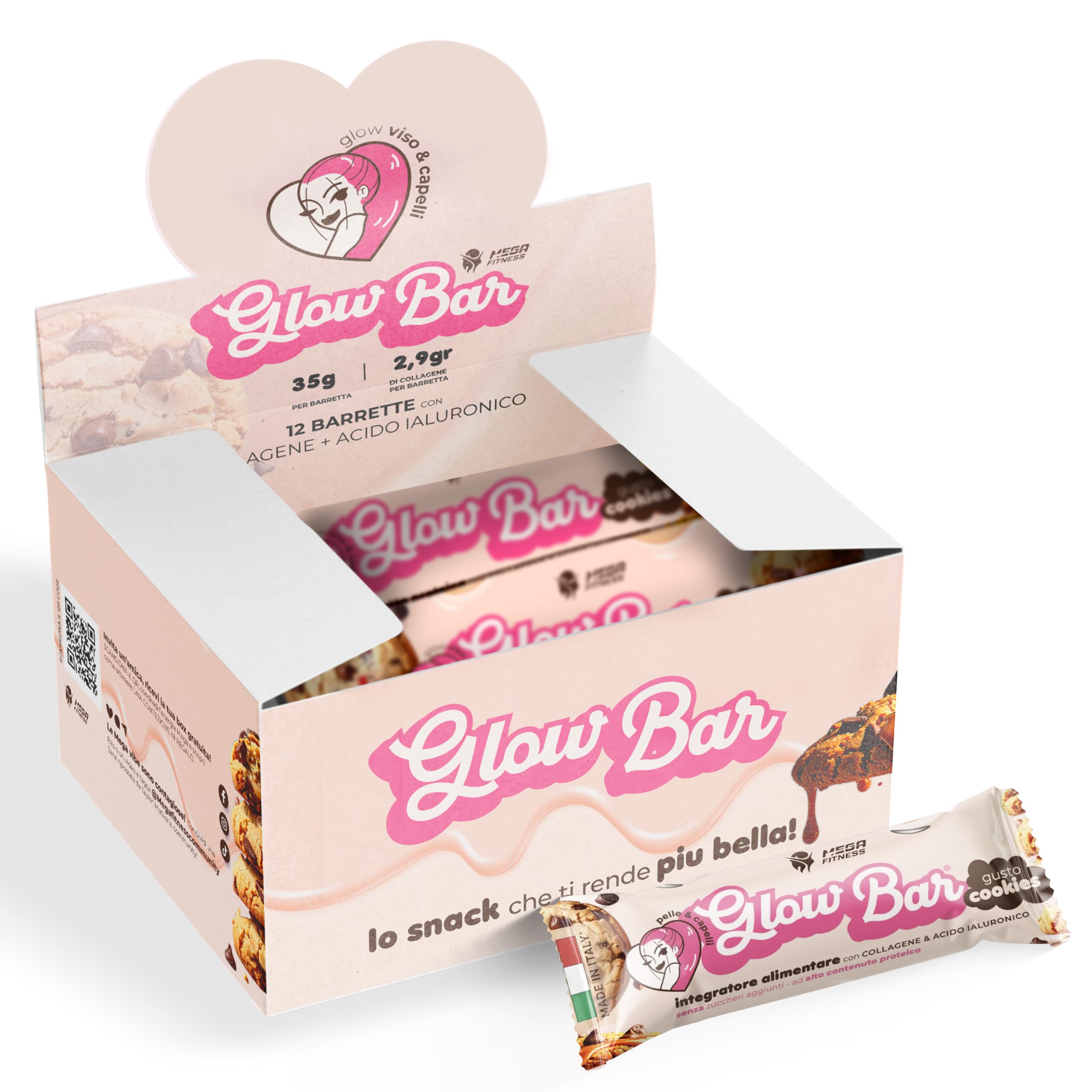 Taylor Mega Glow Bar – Peptidi di Collagene Idrolizzato e Acido Ialuronico – Barrette Proteiche Senza Zucchero al Cioccolato – Snack e Pasto Sostitutivo – 12 Barrette da 40g