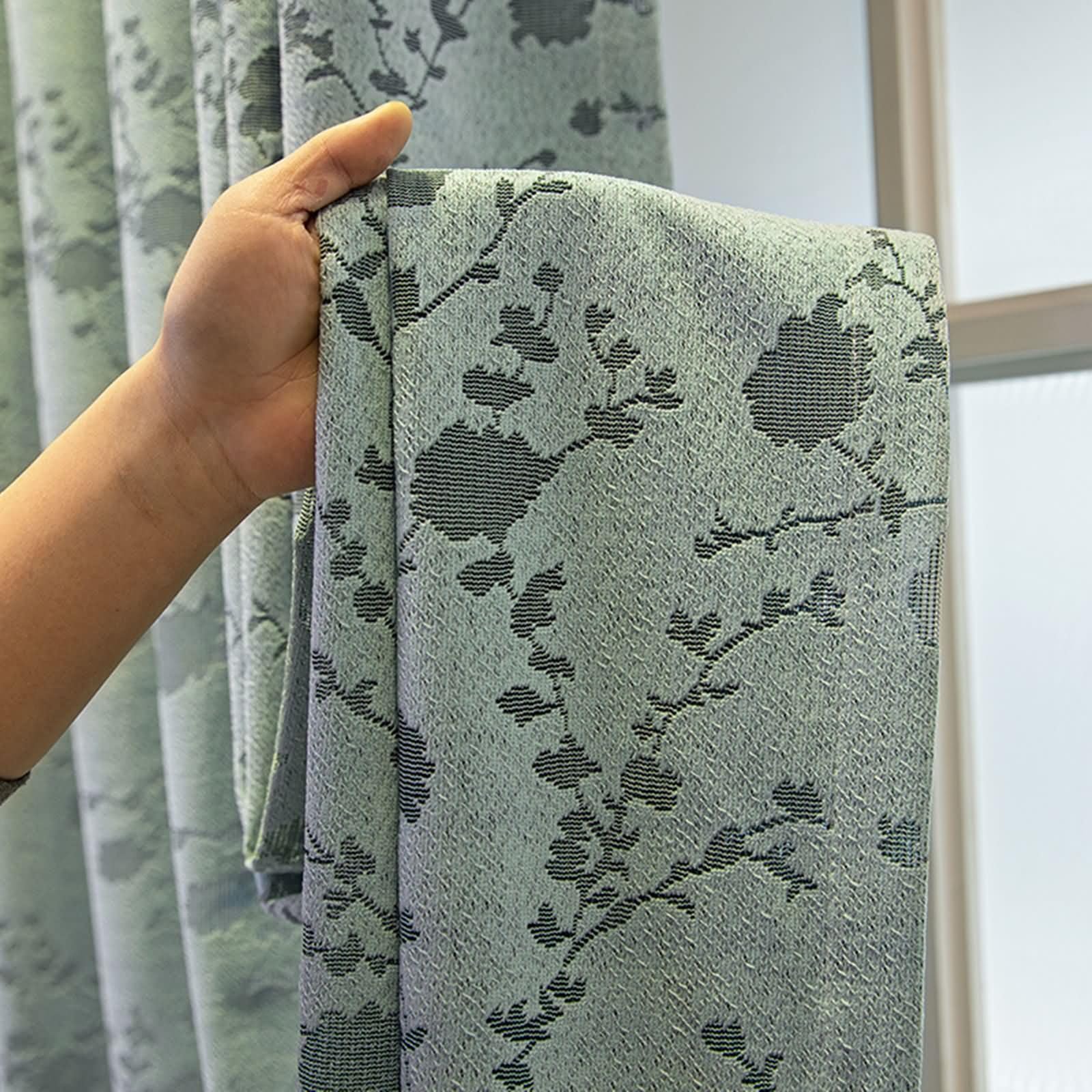 Daesar Gardinen mit Schlaufen, Vorhänge Lichtdurchlässig 2er Set Nordisch mit Pflaumenblüte Motiv 137x229CM Vorhang Grün Halbtransparent Ösenvorhänge Schlafzimmer Wohnzimmer