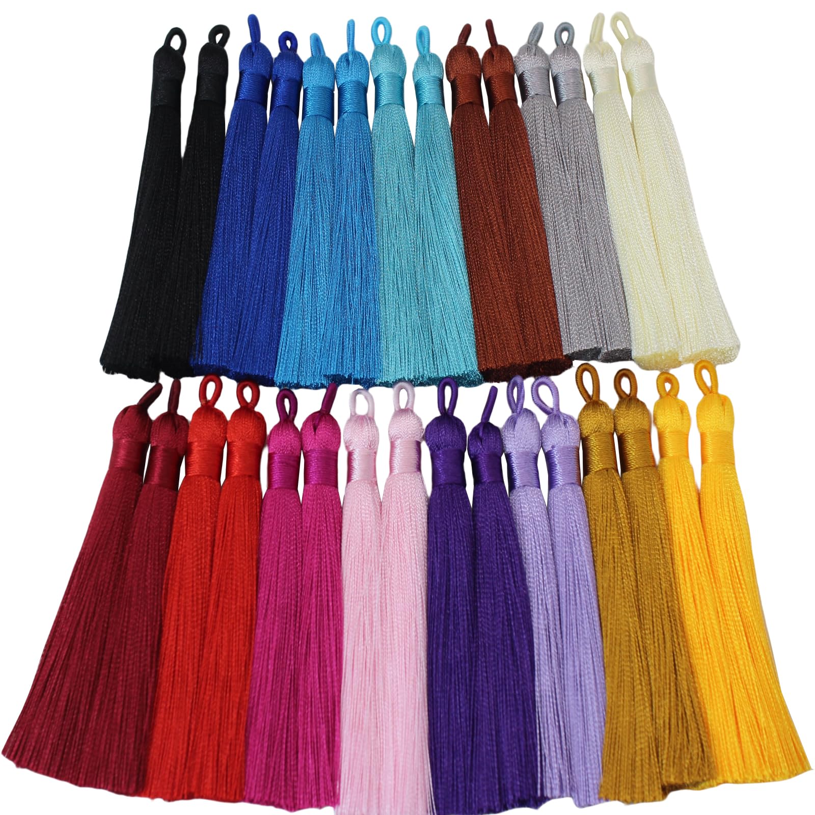 PAMIR TONG 3.7 inch Craft Silk Mala Tassels Assortment 30pcs Keychain Handmade Decorative Tassels for Bookmark,Bracelet,Earring,Sewing,Bag Charms & DIY Jewelry Making