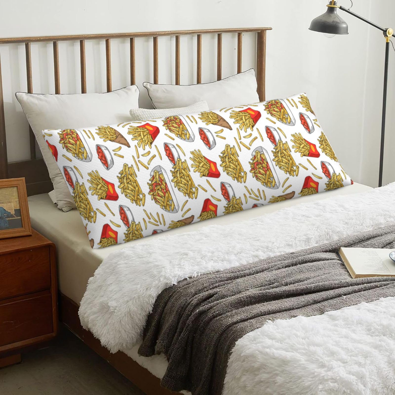 Fried Fries Potatoes, Body Pillow Cover with Zipper,Long Body Pillowcase 20 x 60 in