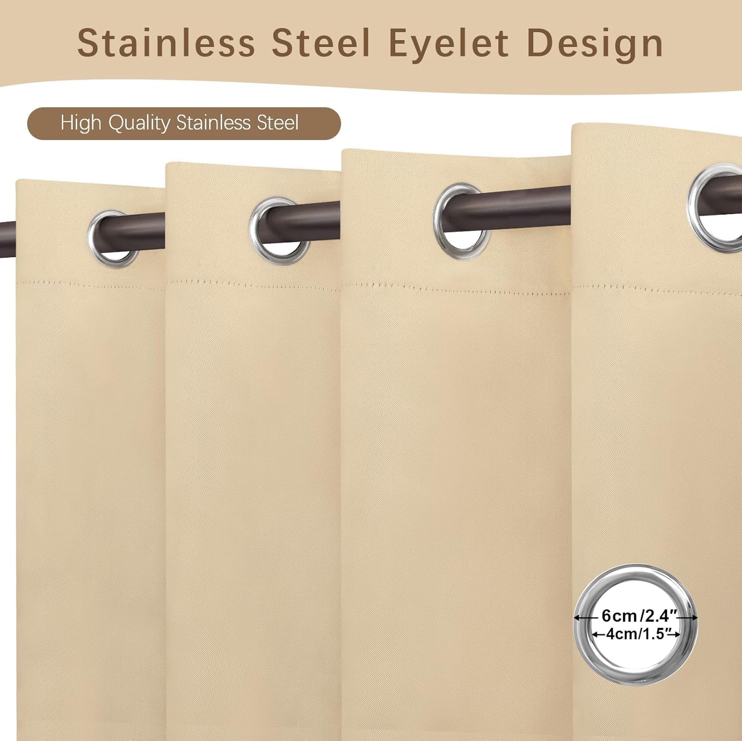 X2 Terrassenvorhänge Außenbereich Wasserdicht Beige 213x132cm. 2 Außenvorhänge für Lauben, Veranden und Terrassen - Elegantes und widerstandsfähiges Design zum Schutz Ihres Außenbereichs (2)