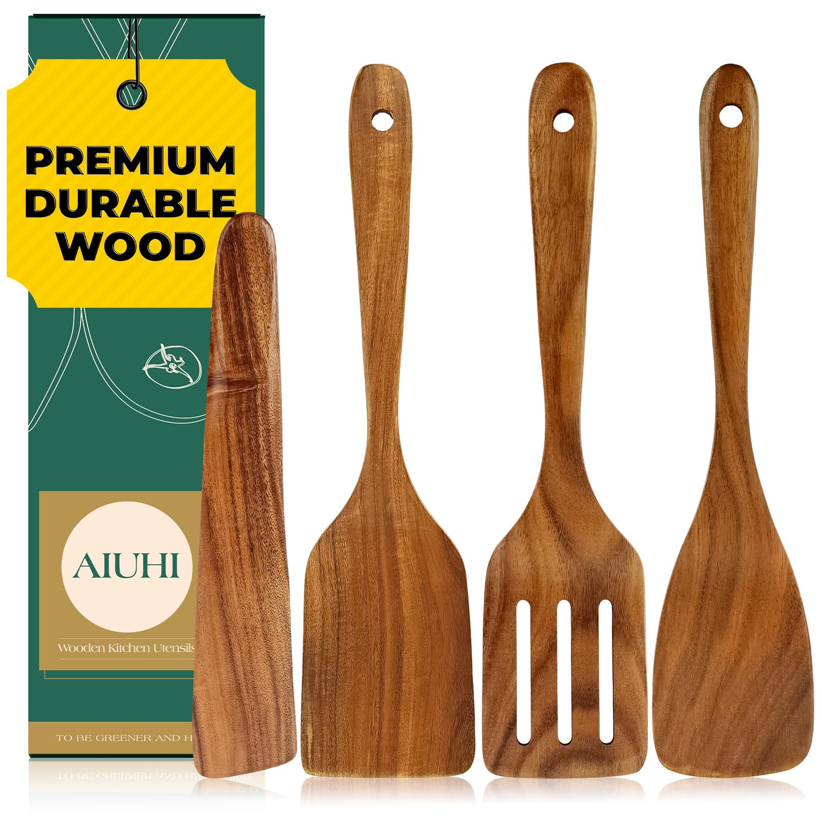Ustensiles de cuisine en teck naturel ensemble de spatules pour poêle antiadhésive