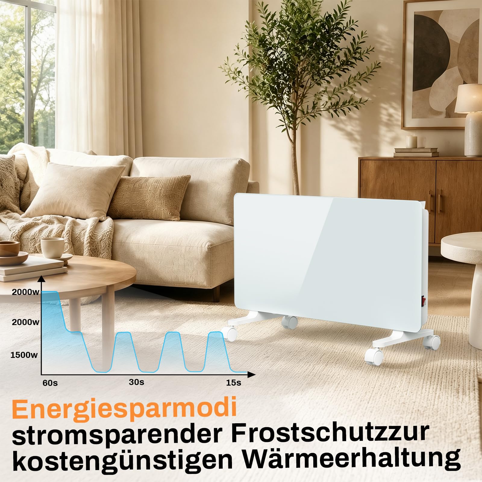 Duisech ogrzewanie konwektorowe, 2000 W, Wi-Fi, termostat, szklany front