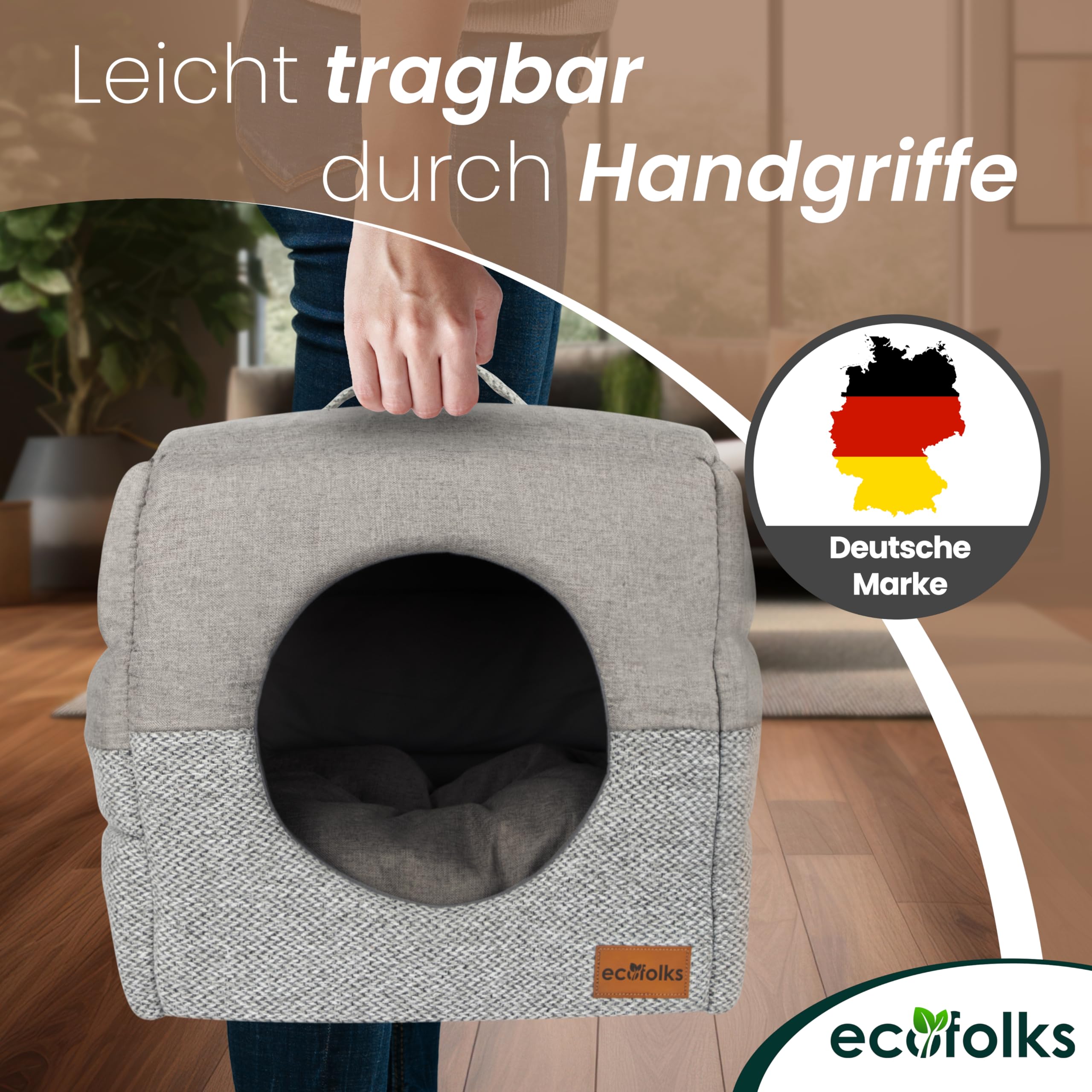 3in1 antibakterielles Katzenbett, Katzenhöhle | Sofa & Kuschelbett – wandelbar, stylisch & platzsparend | Perfekt für Moderne Wohnräume
