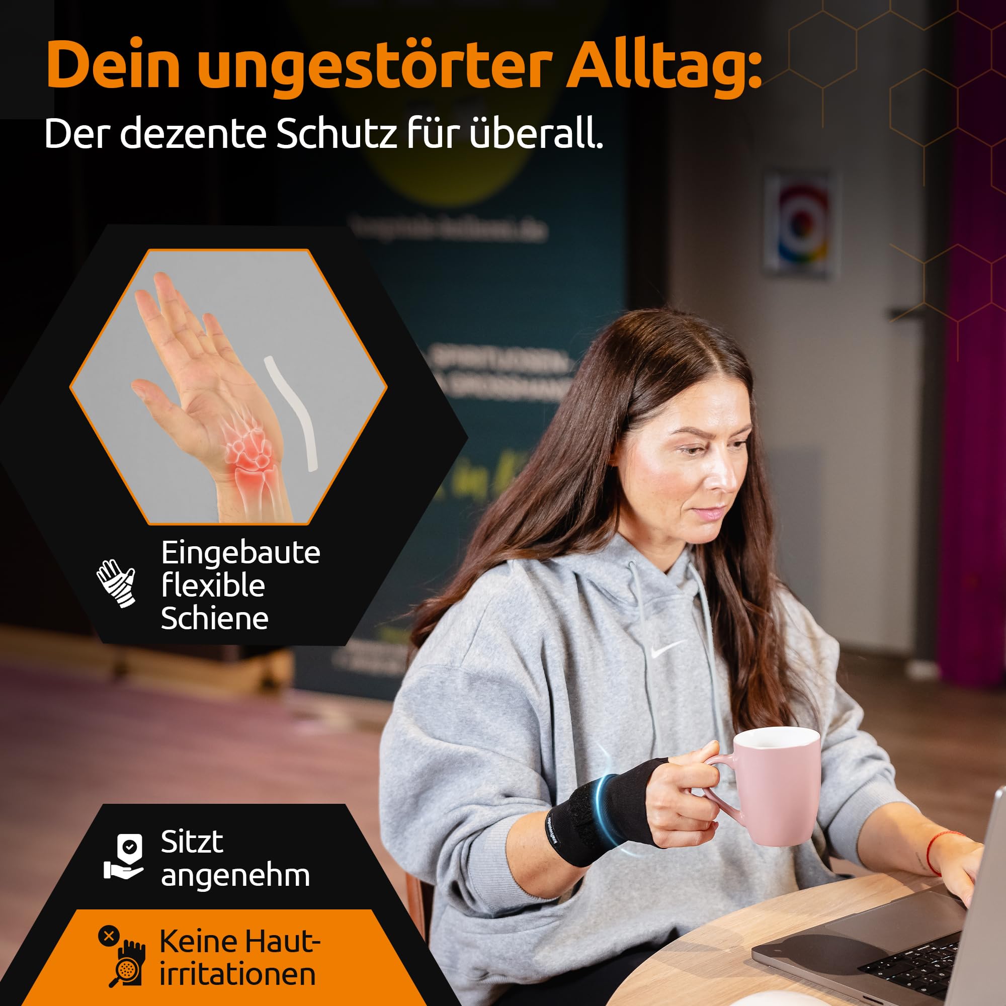 Handgelenk Bandagen | Made in Germany | Stabilisierende Handgelenkstütze mit Schiene | verstellbar | Handgelenkbandage für Sport, Fitness & im Alltag (Schwarz, M, Rechts)