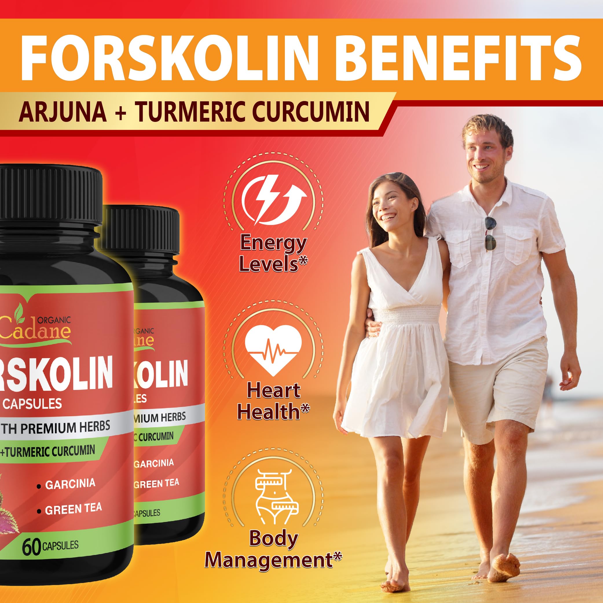 Cadane 2 Packs Forskolin Supplements Capsules & Turmeric, Arjuna, Garcinia Cambogia, Green Tea - Maximum Strength Coleus Forskohlii Extract - Support Immune System - 4 Months Supply — Amazon image 4