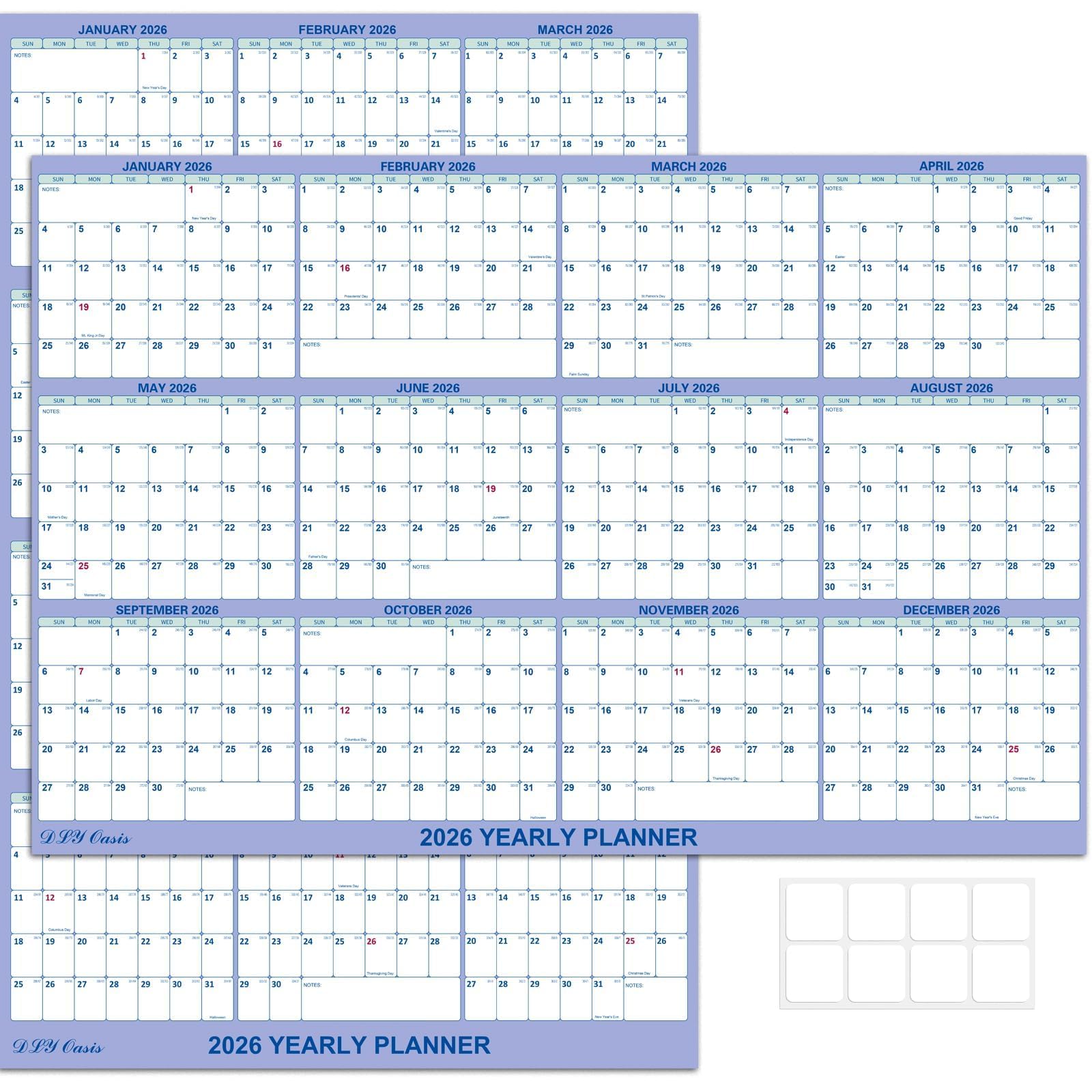 24" x 36" 2026 Wall Calendar, Folded Wet & Dry Erase Wall Calendar 12 Month, Yearly Laminated Wall Calendars, Reversible Annual Planner, Horizontal/Vertical, with Julian Dates