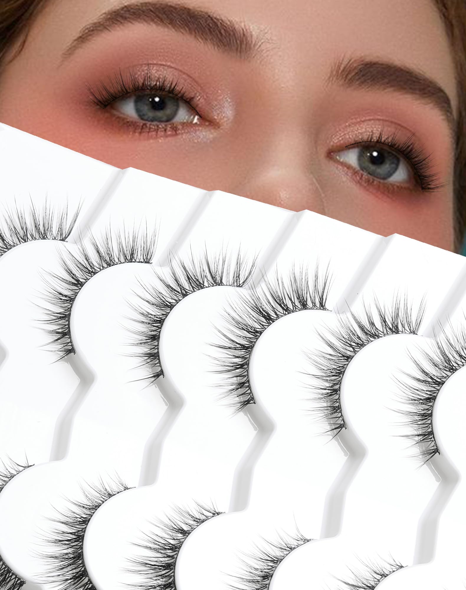 Ukrizi Natural Lashes Wispy Eye Lashes Pack - Natural Look False Eyelashes - 13mm K36 - Black - Synthetic Fibers - Pair - 7 Count