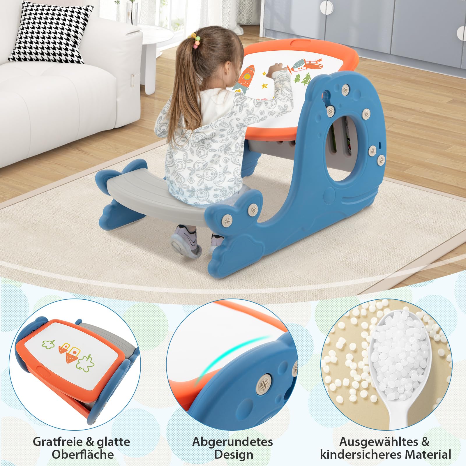 DREAMADE 4 in 1 Kinder Staffelei mit Stuhl, multifunktionale Kinderstaffelei mit Wendbare Tischplatte, Whiteboard & Bücherregal, Kindertisch Aktivitätstisch Zeichentisch für Kinder ab 1 Jahre