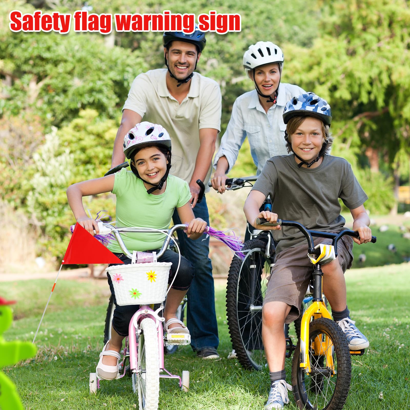 4 Paquet Drapeaux Sécurité avec Poteau, Panneau Sécurité Routière d'Alerte Enfants Drapeaux Sécurité Remplacement Poteau Drapeaux d'Avertissement Sécurité Compatibles avec Step 2